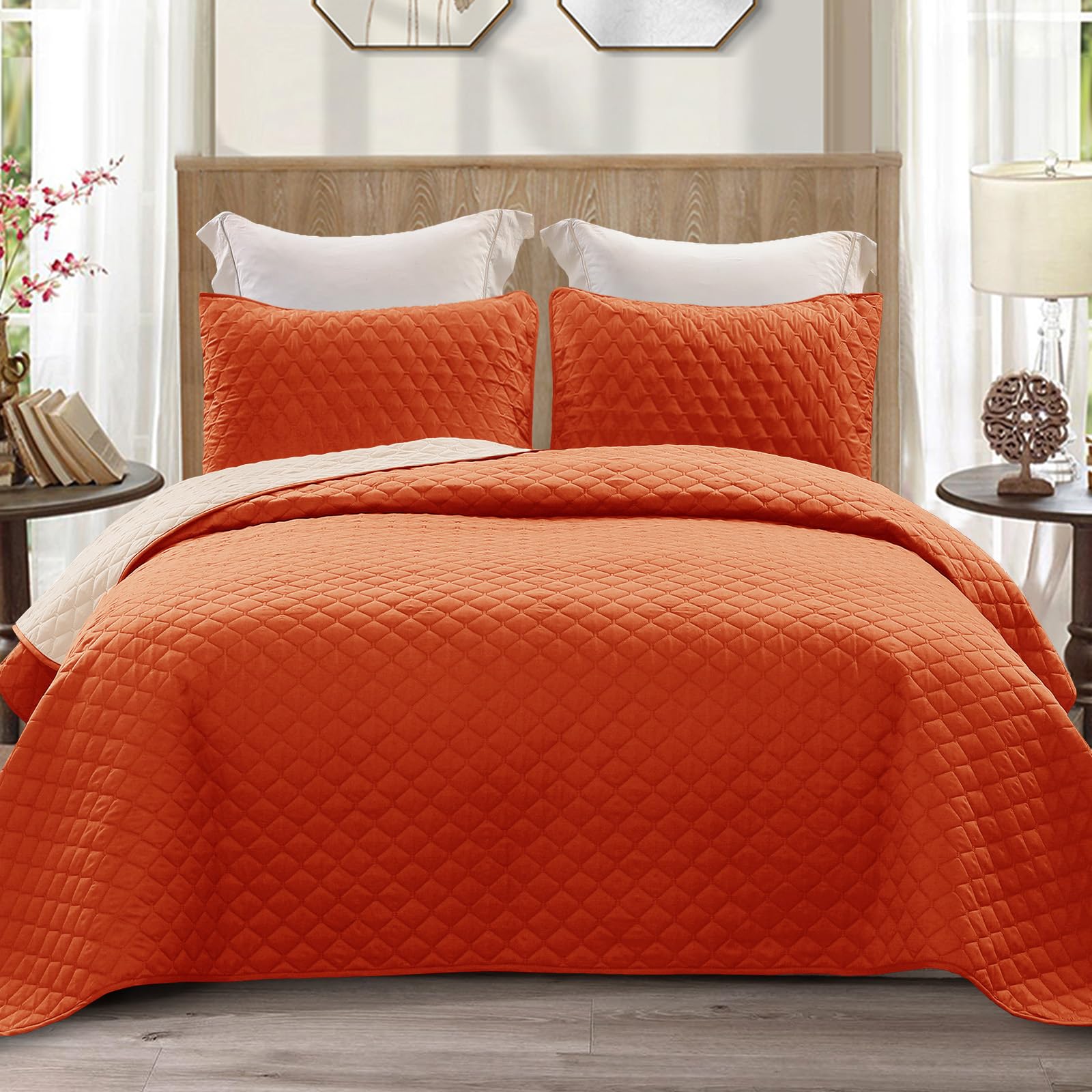 Exclusivo Mezcla Ultrasonic Reversible King Size Quilt Bedding Set With Pillow Shams, Lightweight Quilts King Size, Soft Bedspre