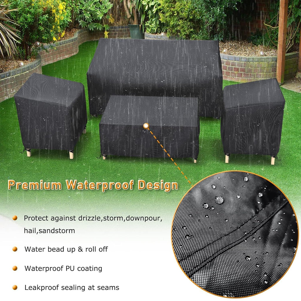 Startwo Heavy Duty 600D Patio Furniture Covers 4-Piece Set For Loveseat 58In, Chairs 33In, Coffee Table 46In, Outdoor Waterproof, Black