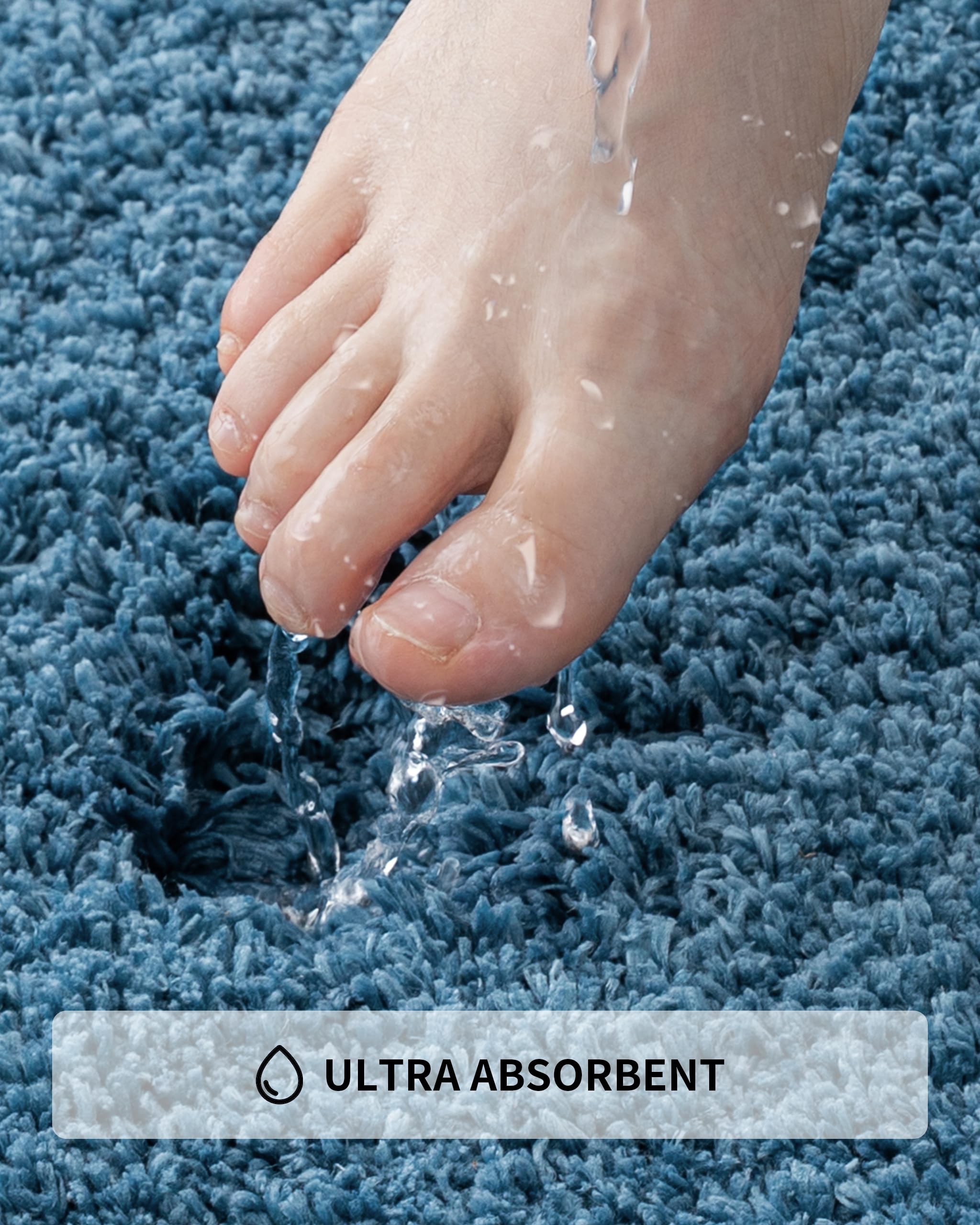 Ilango Blue Bathroom Rugs Mats Super Absorbent, Washable Bath Mat Non Slip For Floor, Thick Plush Shaggy Bath Rug With Rubber Bo