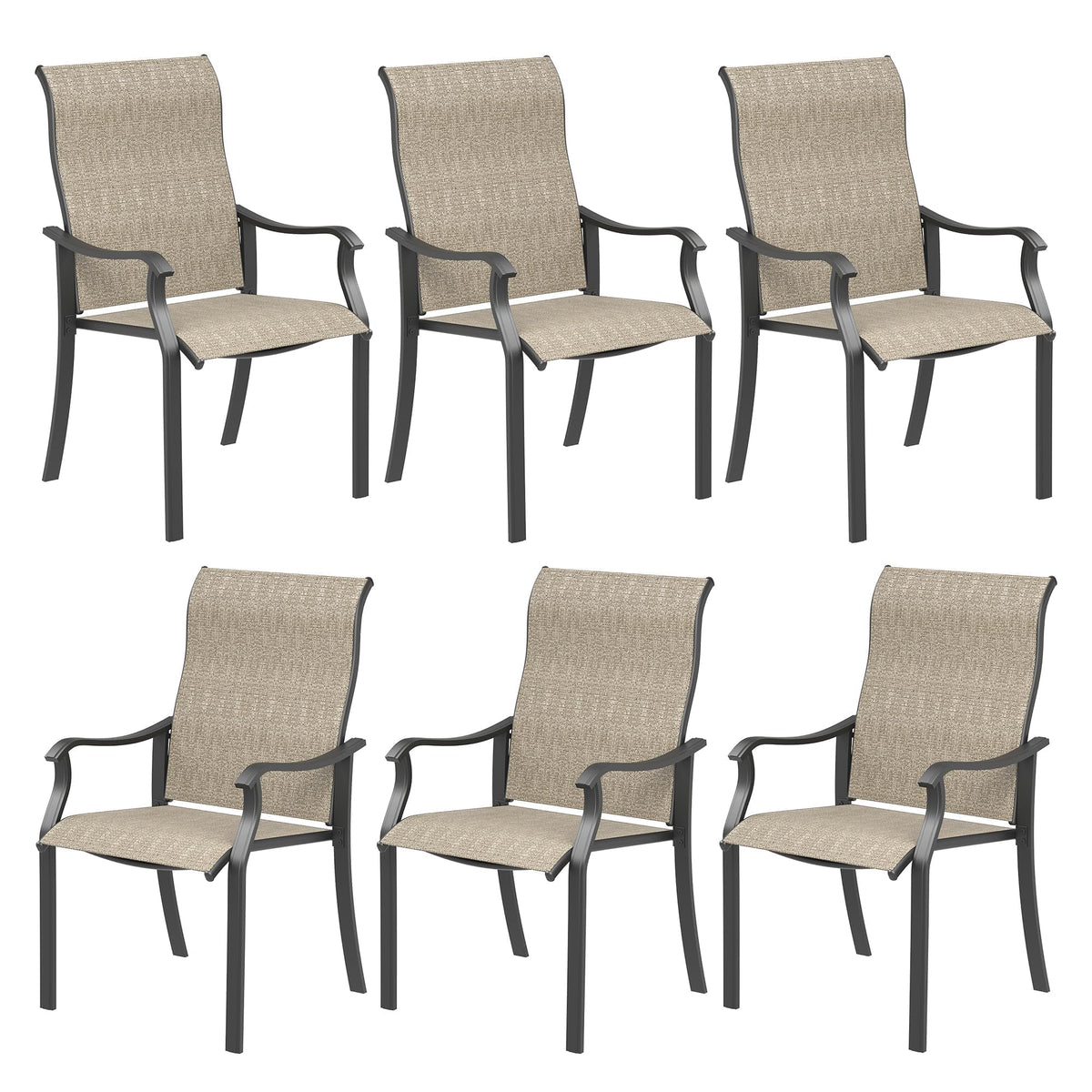 Udpatio Patio Dining Chairs Set Of 6, High Back Wide Seat Outdoor Furniture Chairs With All Weather Breathable Textilene, For Ga