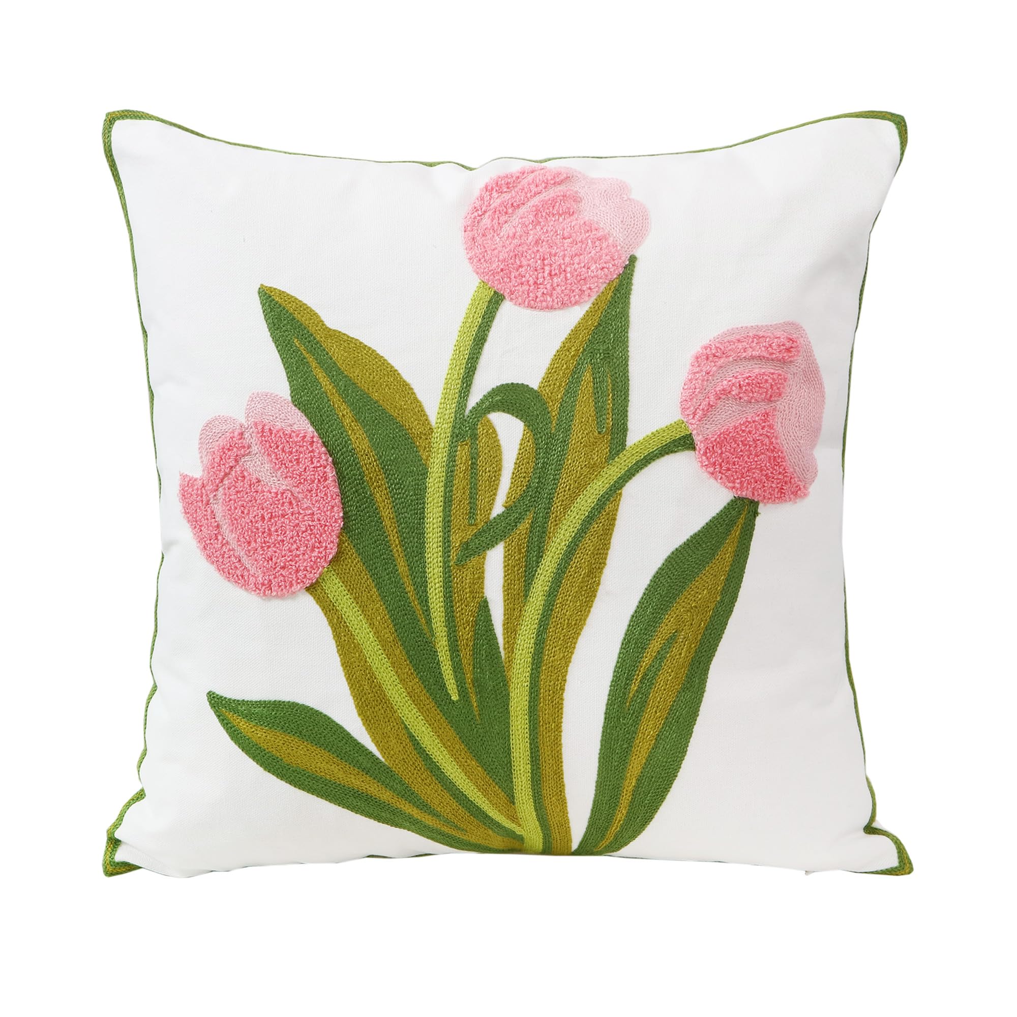 Hodeco Embroidery Throw Pillow Cover 18X18 Home Decor Tulip Flower Loop Embroidered Floor Pillow Cover For Couch 100% Cotton Can