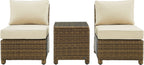 Crosley Furniture Bradenton 3-Piece Outdoor Chair and Side Table Set, Wicker Patio Conversation Sets, Brown with Sand Cushions
