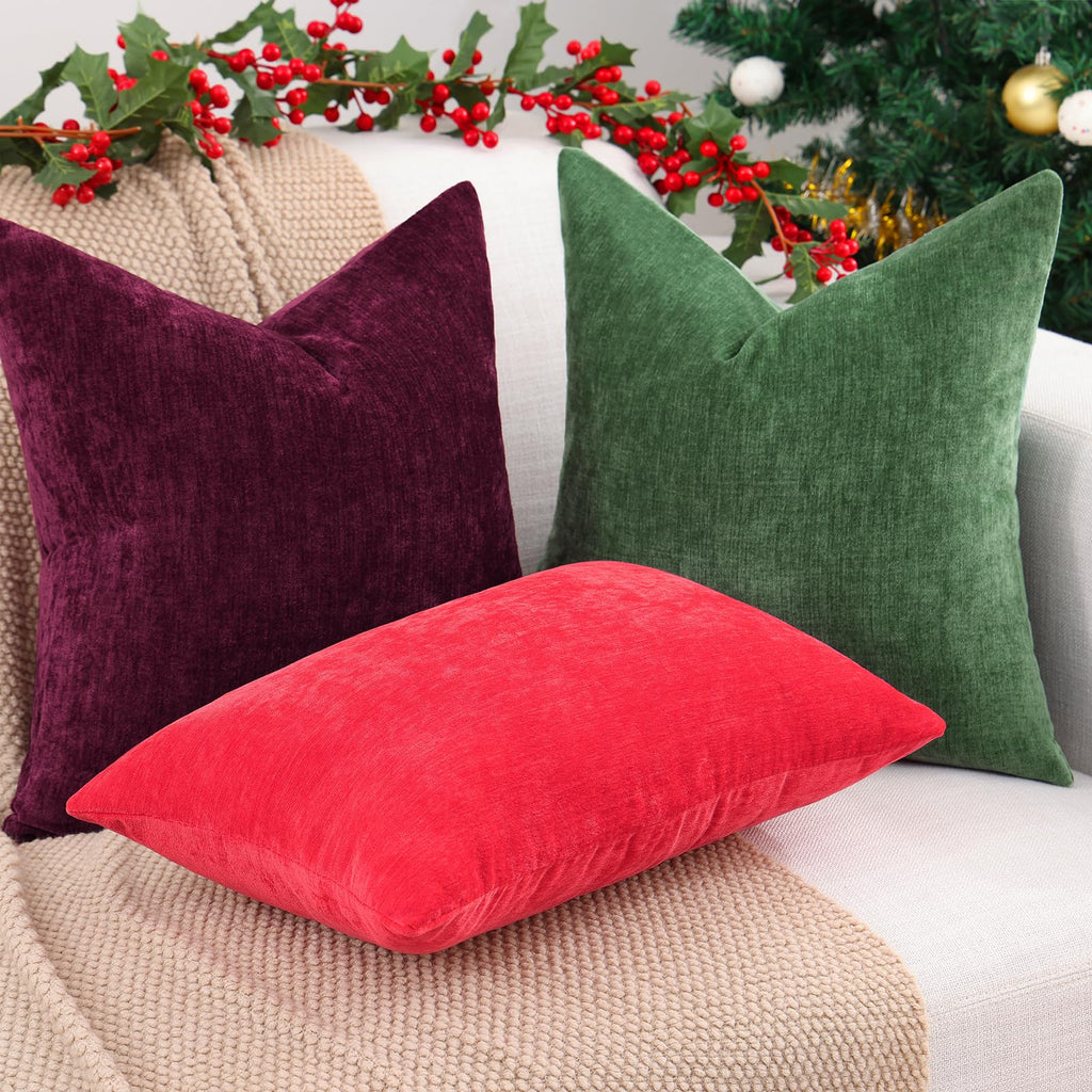 Decoruhome Couch Throw Pillow Covers 20X20 Set Of 2, Decorative Soft Chenille Solid Dyed Spring Pillow Covers For Sofa Bed Living Room, Moss Green