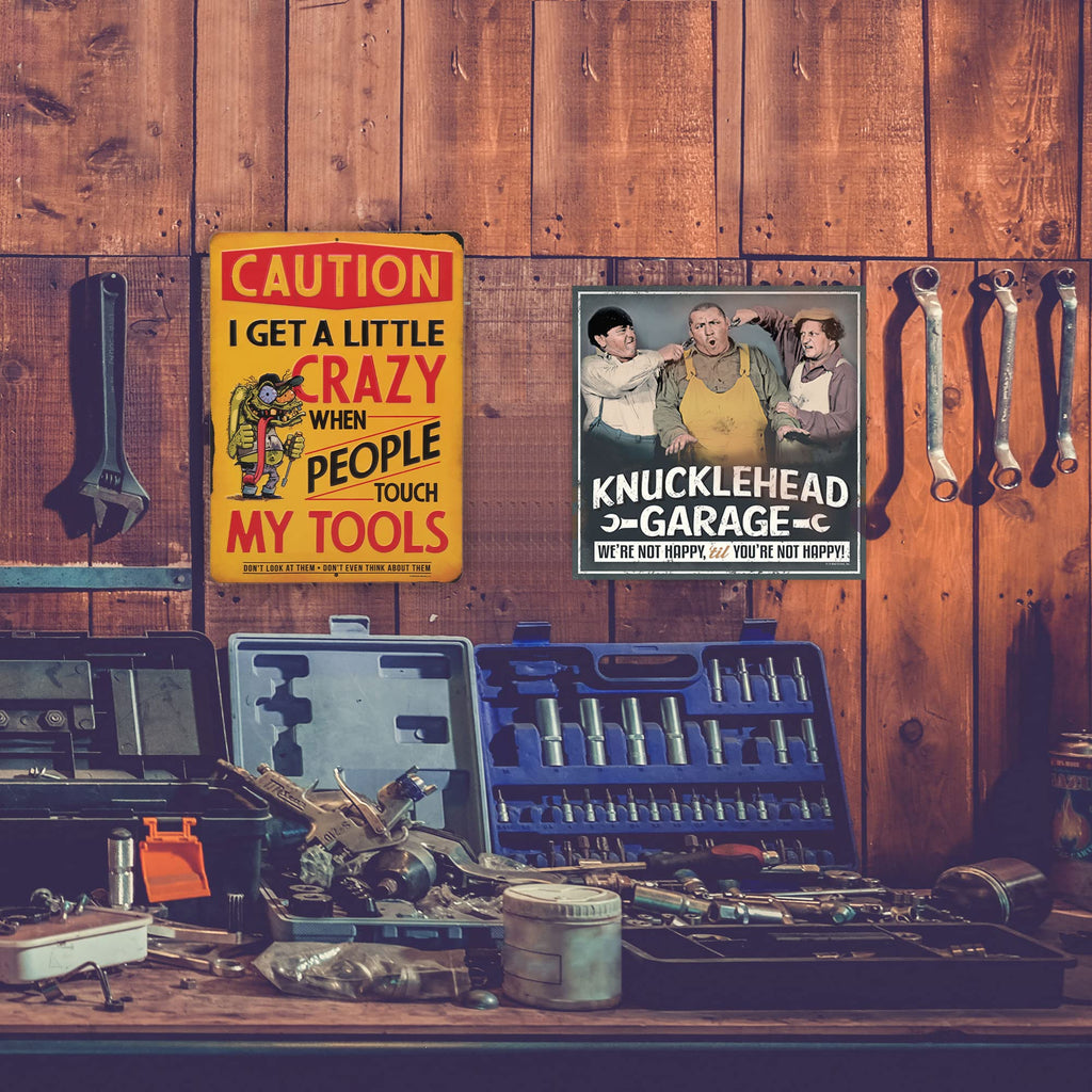 Open Road Brands The Three Stooges Knucklehead Garage Embossed Metal Sign - Vintage Three Stooges Sign With Funny Quote