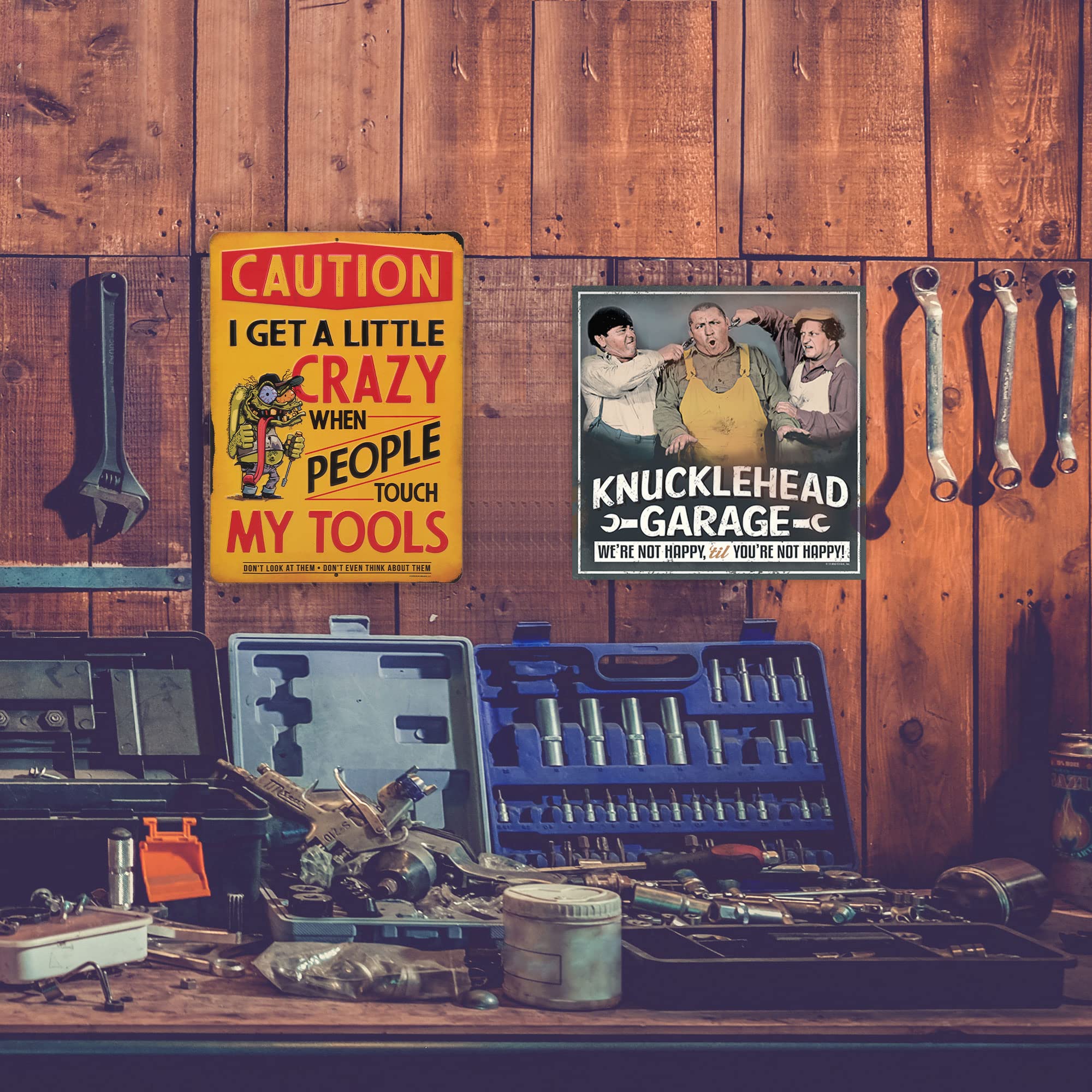 Open Road Brands The Three Stooges Knucklehead Garage Embossed Metal Sign - Vintage Three Stooges Sign With Funny Quote