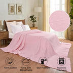 Phf 100% Cotton Waffle Weave Blanket Oversized King Size 120'X 120'- Washed Soft Lightweight Breathable Oversize Huge Blanket- Extra Large Big Blanket For Couch Bed Sofa-Aesthetic Home Decor- Pink
