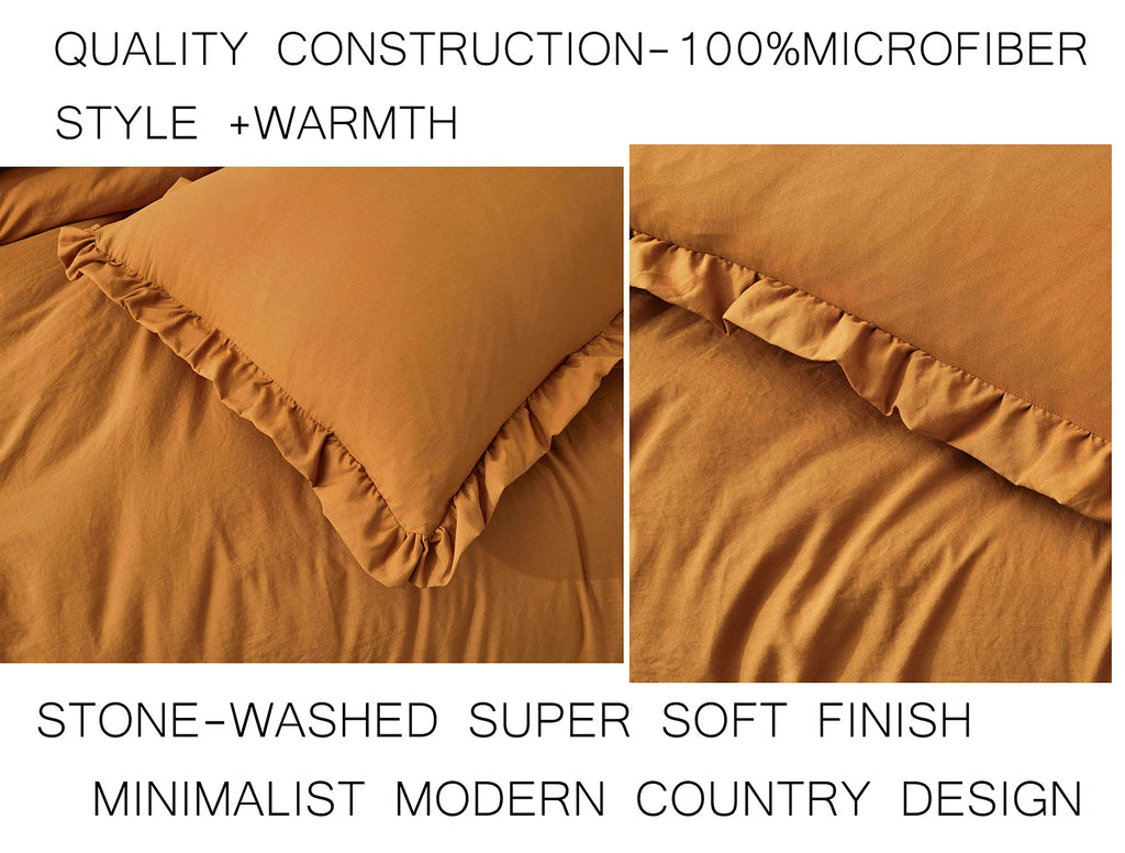Chezmoi Collection Nora Spice Orange Comforter Set Twin Size 2-Piece Lightweight Soft Fluffy Ruffled Edge Trim Stone-Washed Micr