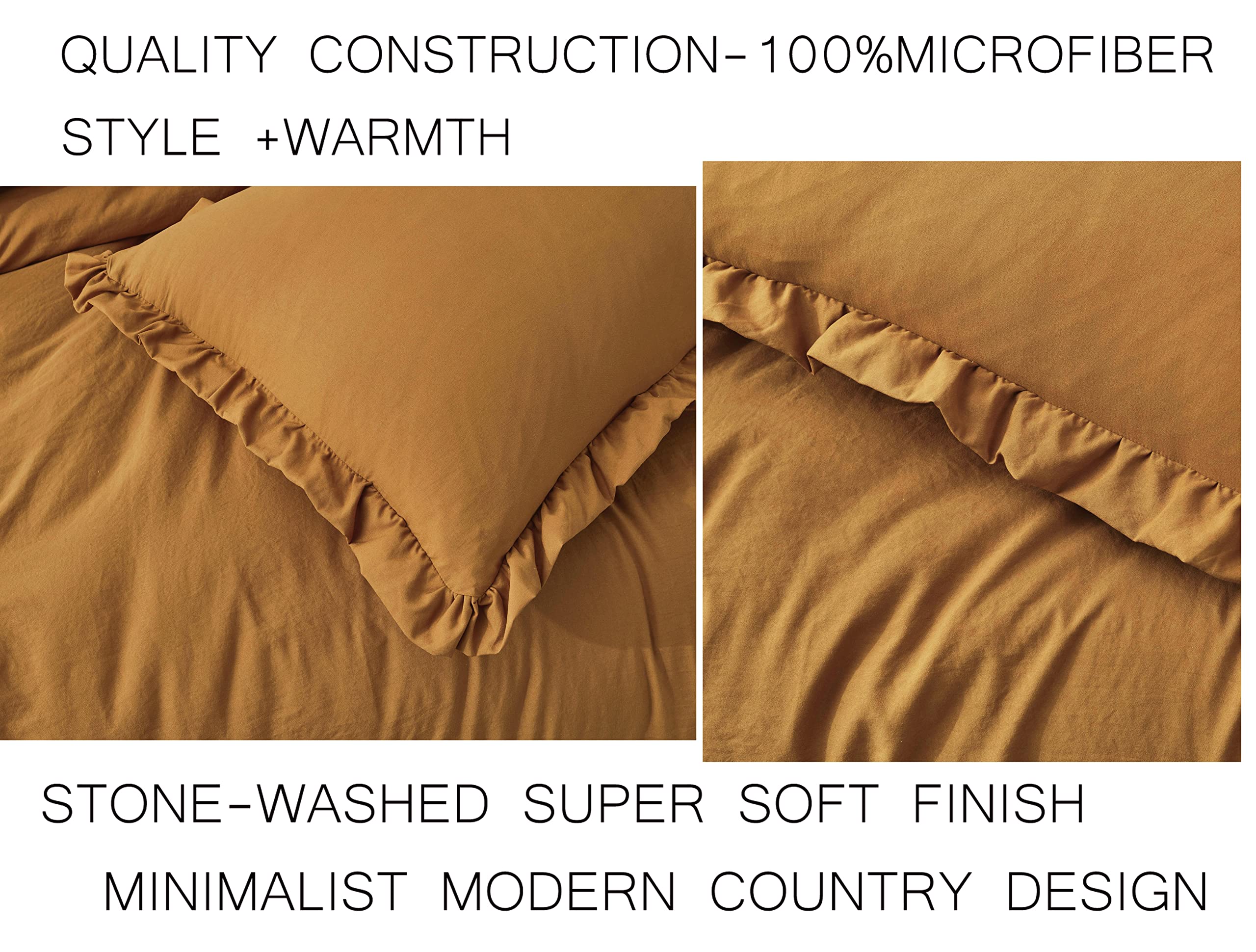 Chezmoi Collection Nora Spice Orange Comforter Set Twin Size 2-Piece Lightweight Soft Fluffy Ruffled Edge Trim Stone-Washed Micr