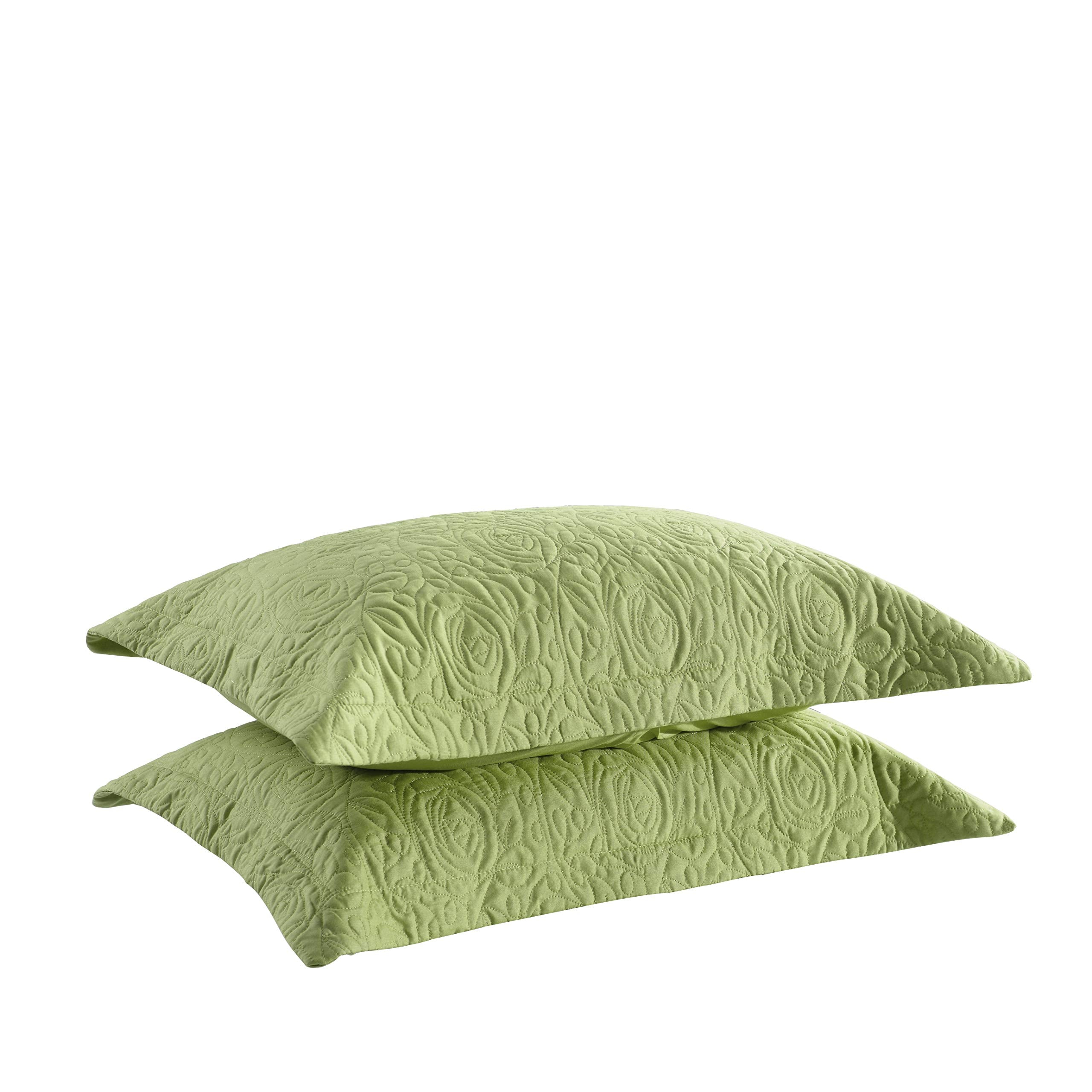 Marcielo 2-Piece Embroidered Pillow Shams, King Decorative Microfiber Pillow Covers Set, King Size (Green)