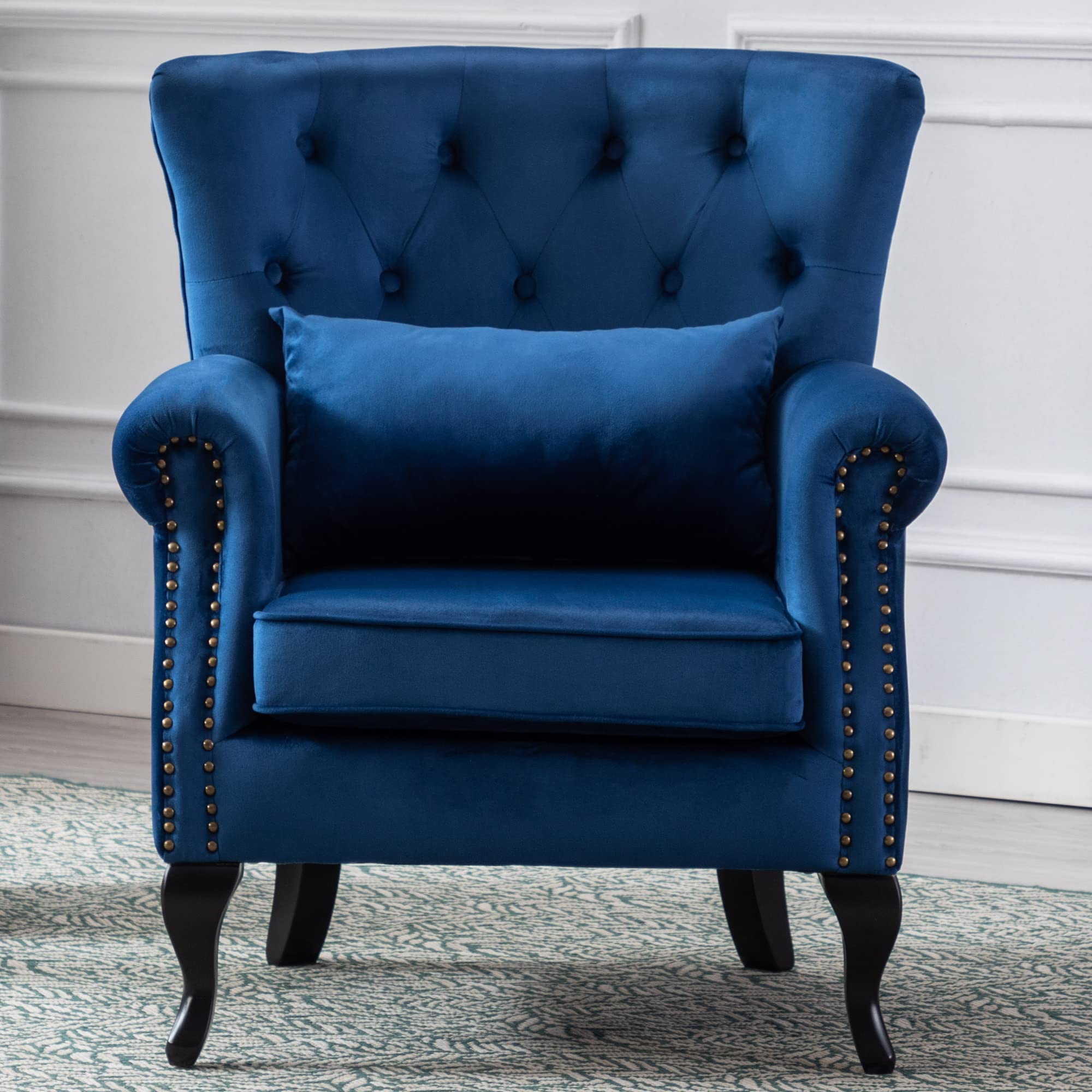 Janoray Mid Century Modern Accent Chair Upholstered Armchair Comfy Velvet Fabric Single Sofa With Tufted Wingback For Small Spac