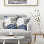 Cxmeifly Navy Blue White Grey Pillow Covers 18X18 Inch Set Of 2 Dahlia Floral Decor Throw Pillows Summer Modern Geometry Flower