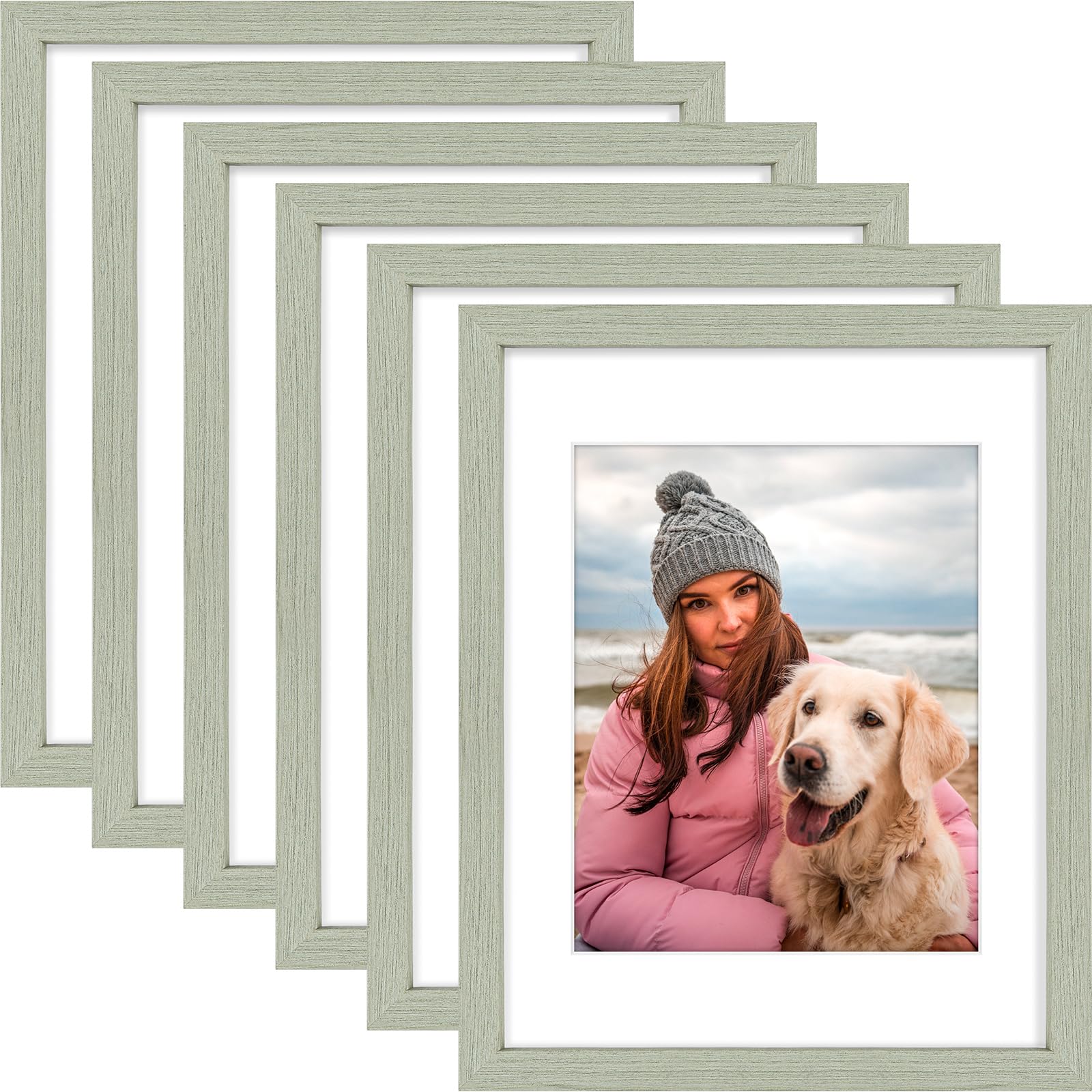 AUEAR 11x14 Picture Frames Set of 6, with Mat for 8x10 or 11x14 Without Mat, Composite Wood Gallery Photo Frames with Plexiglass