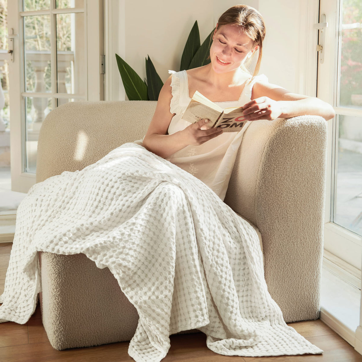Bedsure Cooling Cotton Waffle Twin Xl Blanket - Lightweight Breathable Blanket Of Rayon Derived From Bamboo For Hot Sleepers, Lu