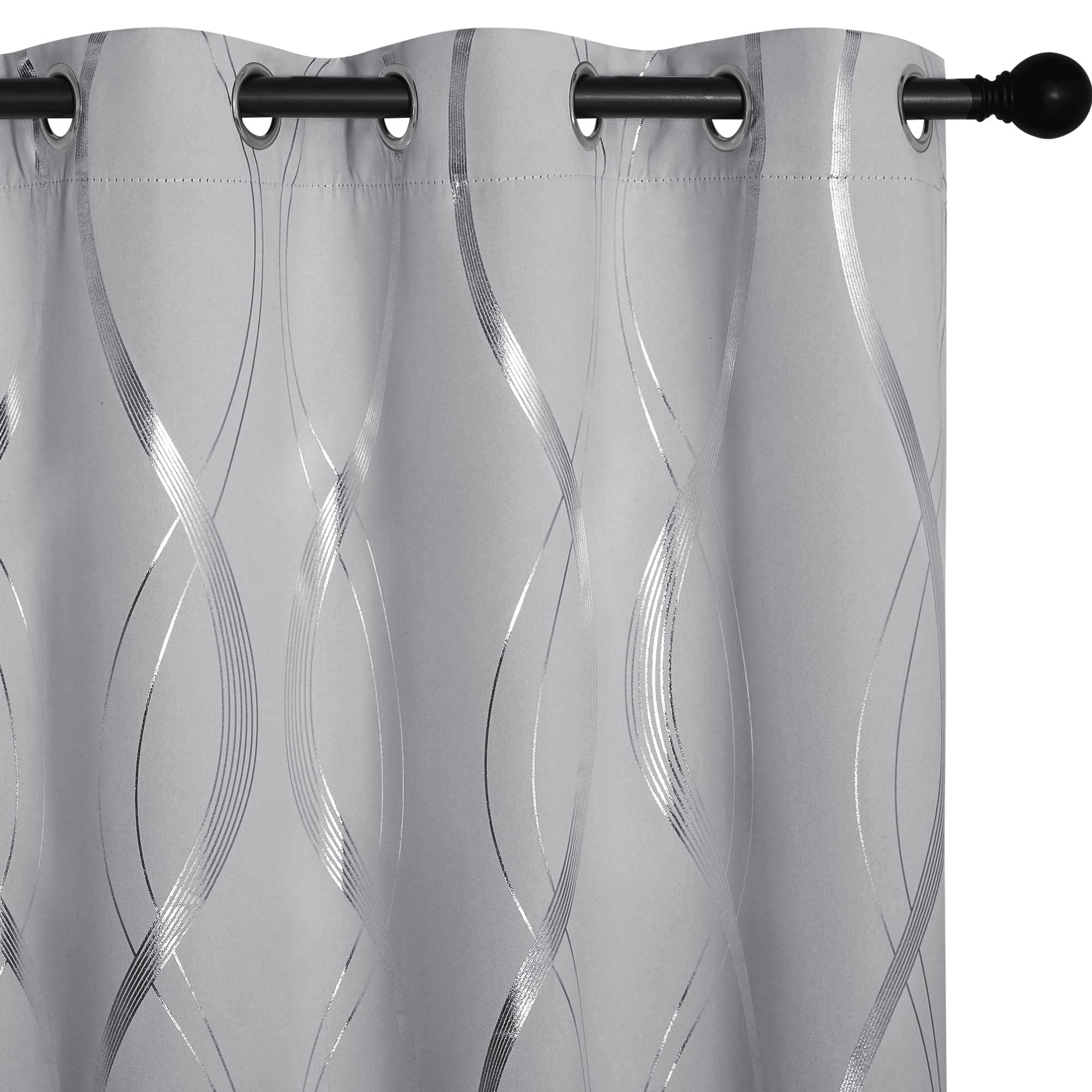 Nicetown Kitchen Blackout Curtain Panels, Window Treatment Thermal Insulated Solid Grommet Blackout Wave Line Foil Print Design