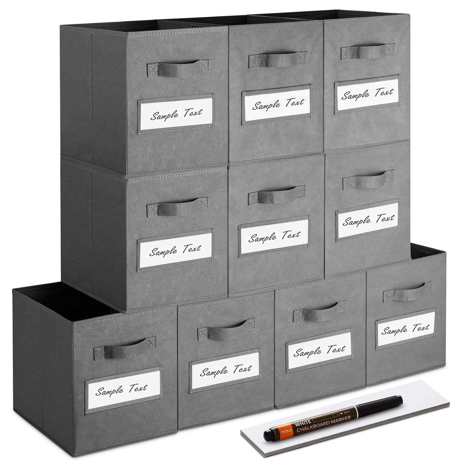 artsdi Set of 10 Storage Cubes,Foldable Fabric Cube Storage Bins with 10 Labels Window Cards & a Pen,Baskets Containers for Shel