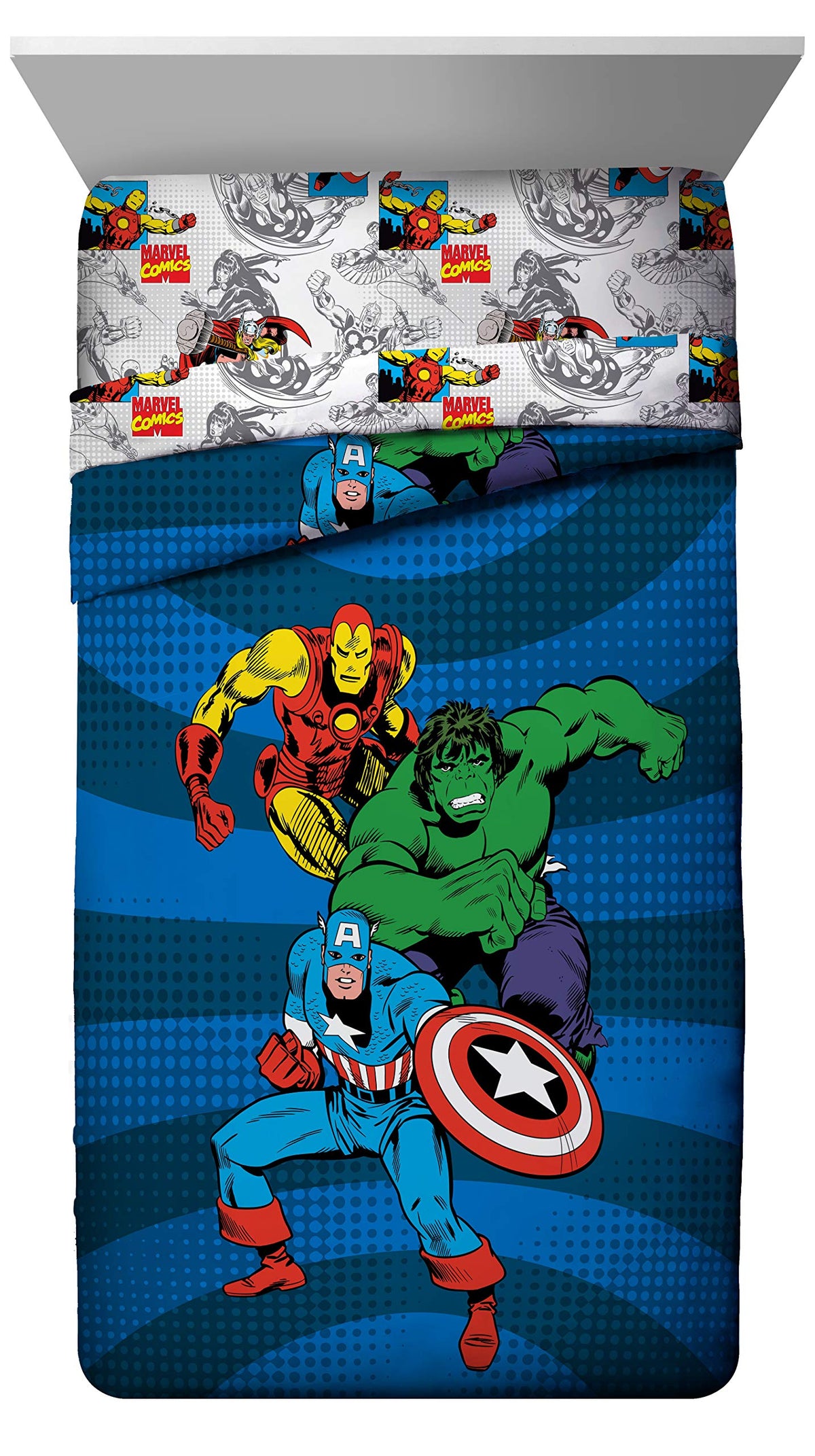 Marvel Avengers Good Guys Twin/Full Comforter - Super Soft Kids Reversible Bedding Features Iron Man, Hulk, Captain America, And