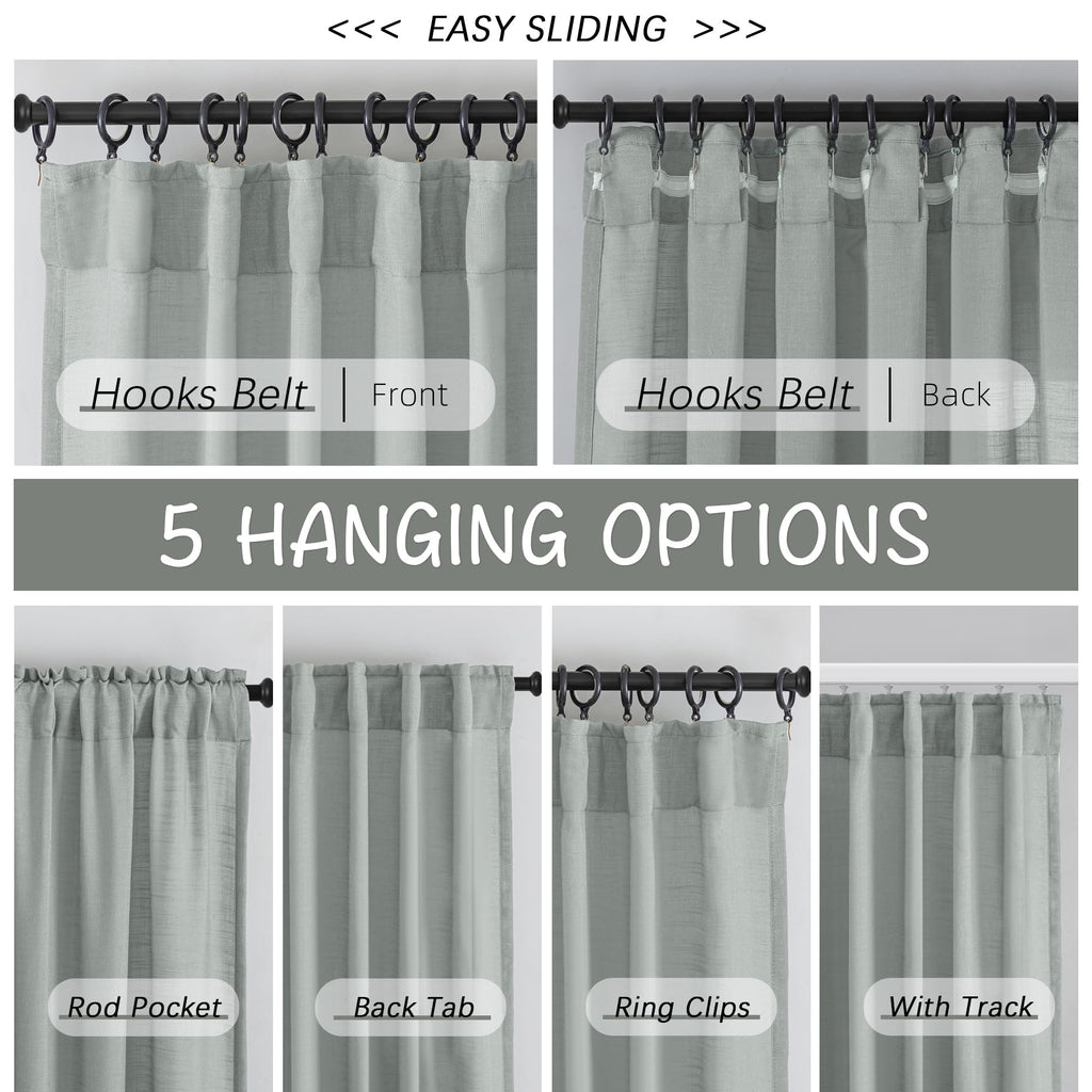 120 Inches Extra Long Linen Curtains For Living Room - 2 Panels Back Tab Neutral Farmhouse Boho Drapes Semi Privacy Linen Curtains 10 Ft Long Floor To Ceiling For Patio Sliding Grass Door,Light Grey