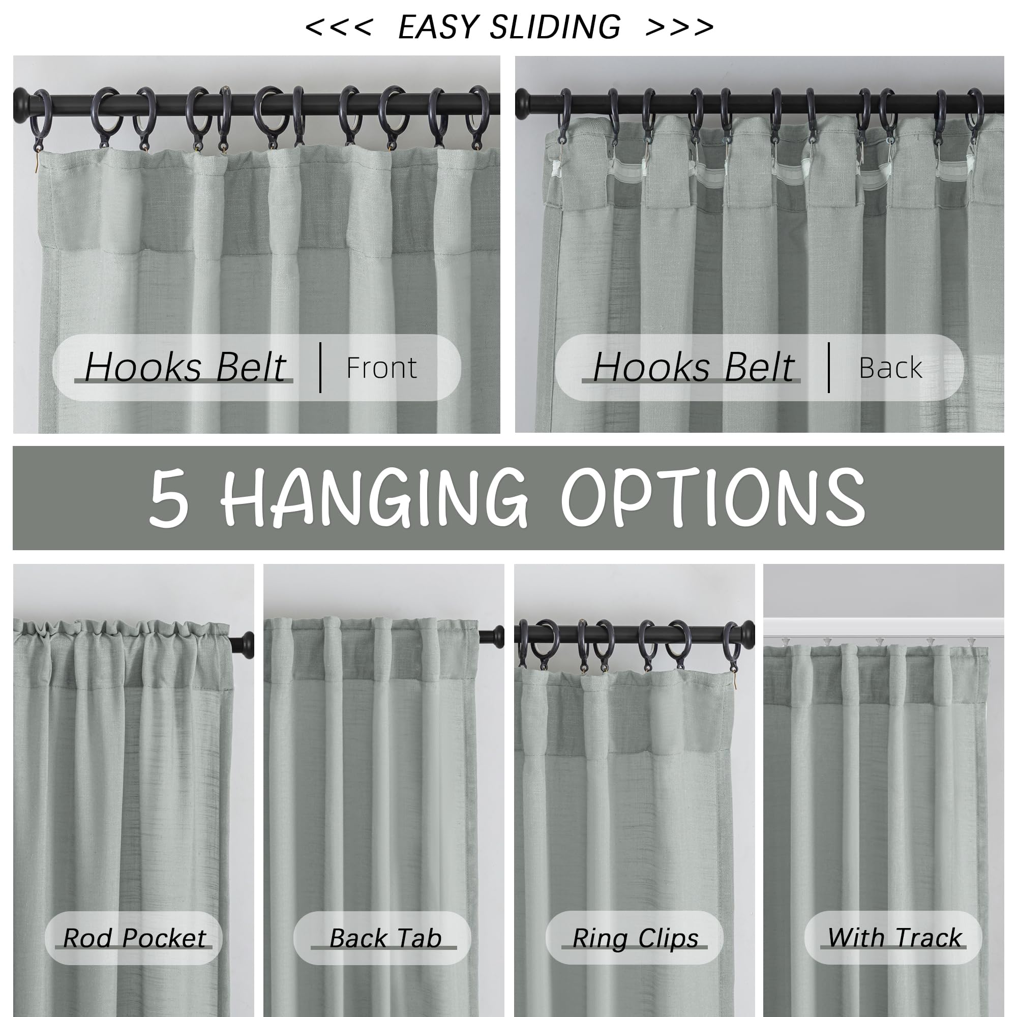 Flax Linen Curtains 72 Inches Long - Neutral Rustic Farmhouse Decor Back Tab Loop Rod Pocket Light Filtering Semi Sheer Soft Woven Textured Curtains For Dining Room,Light Grey,Set Of 2 Panels,52'X72'