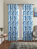 Cortina 2 Piece Floral Design Panel Eyelet Polyester Door Curtains  7 Feet, Blue