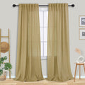Mrs.Naturall Light Brown Curtains 96 Inches Long For Living Room Set 2 Panels, Back Tab Light Filtering Tan Linen Semi Sheer Cur