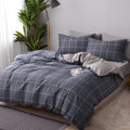 Saphreas Gray Plaid Duvet Cover Set Queen Size 3Pcs Dark Grey Grey Geometric Grid Cotton Bedding Comforter Cover Set 1 Quilt Cov