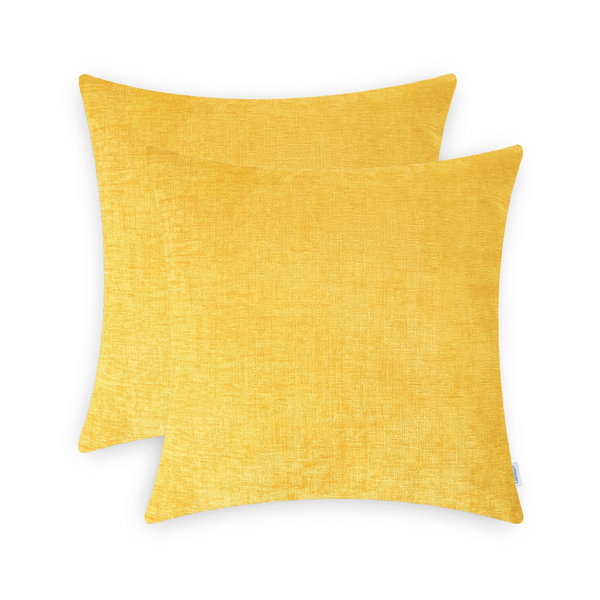Calitime Pack Of 2 Cozy Throw Pillow Covers Cases For Couch Sofa Home Decoration Solid Dyed Soft Chenille 26 X 26 Inches Mustard