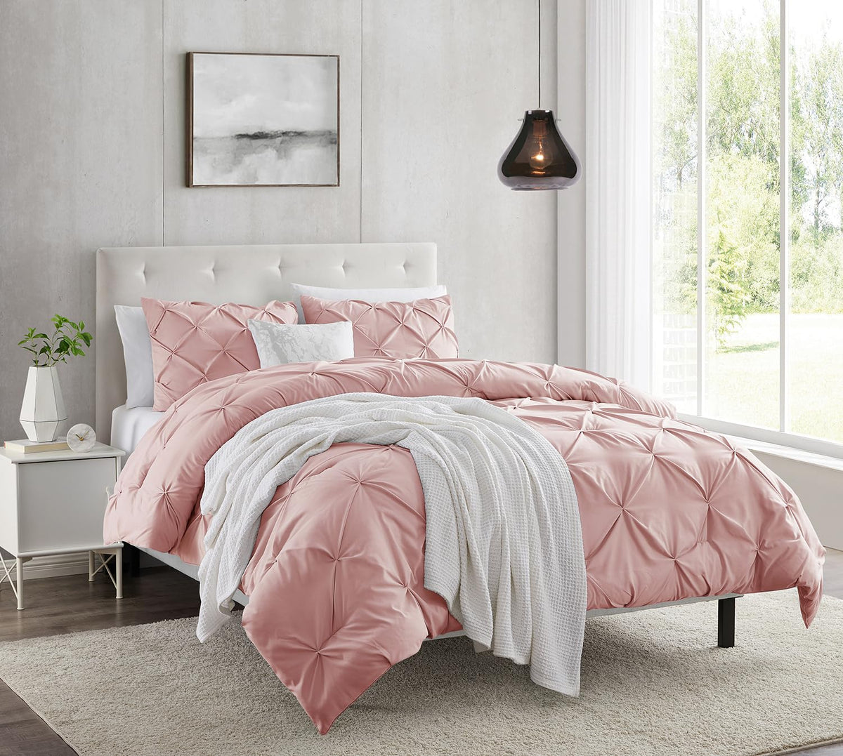 Nestl California King Duvet Cover Sets Peach Beige - Pintuck Duvet Cover California King, 3 Piece Duvet Cover With Button Closur
