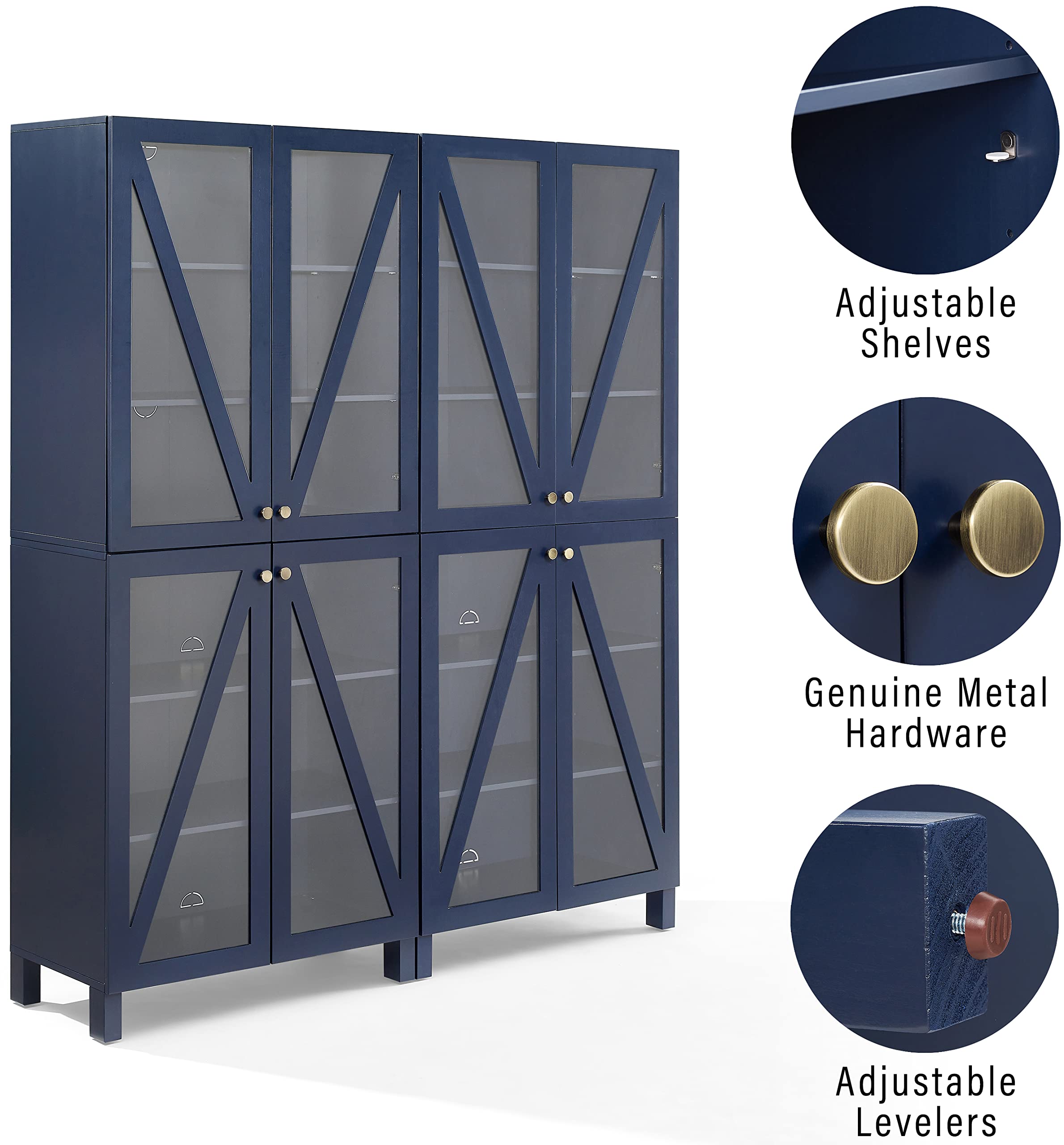 Crosley Furniture Cassai 2-Piece Pantry Storage Cabinet Set With Shelves, Kitchen, Dining, Or Laundry Room, Navy