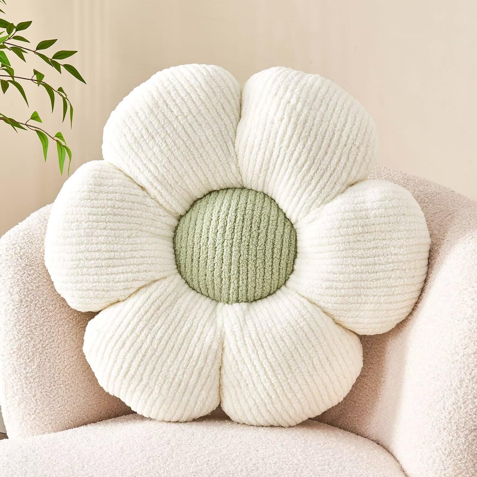 Kcvvcr Flower Throw Pillow, Soft White 14.9' Flower Pillow For Home Decor, Cute Flower Shaped Floor Pillow Aesthetic Flower Plu