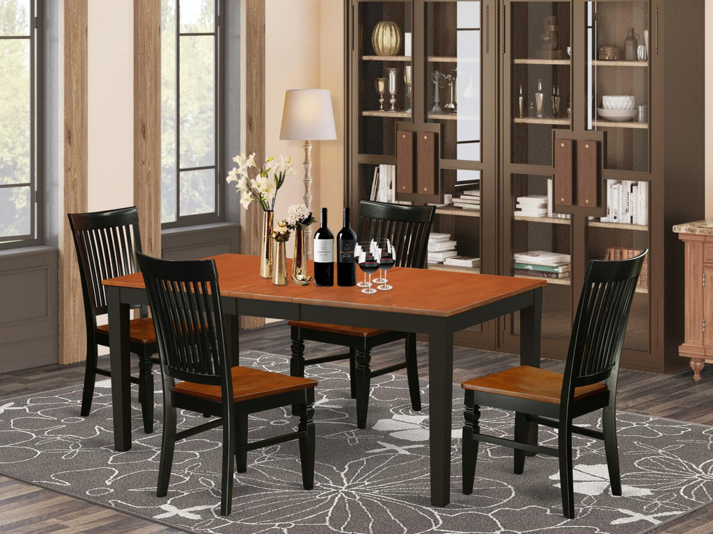 East West Furniture Niwe5-Bch-W 5 Piece Dining Room Furniture Set Includes A Rectangle Wooden Table With Butterfly Leaf And 4 Kitchen Dining Chairs, 36X66 Inch, Black & Cherry