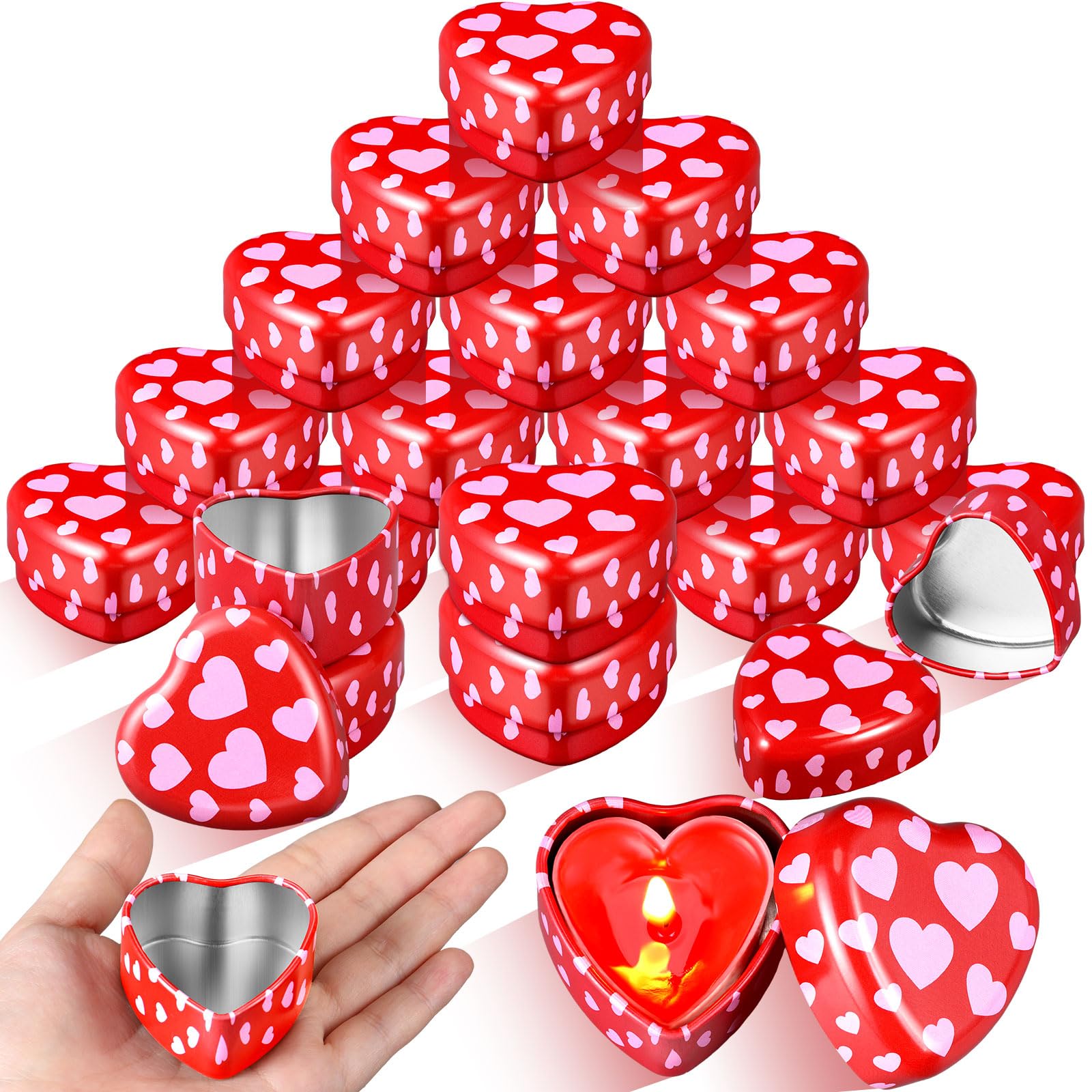 MorningRo 24 Pcs Valentines Day Heart Candle Tins with Lids Empty Heart Shaped Candle Jars 2 oz Candle Tins Box Valentine Candl