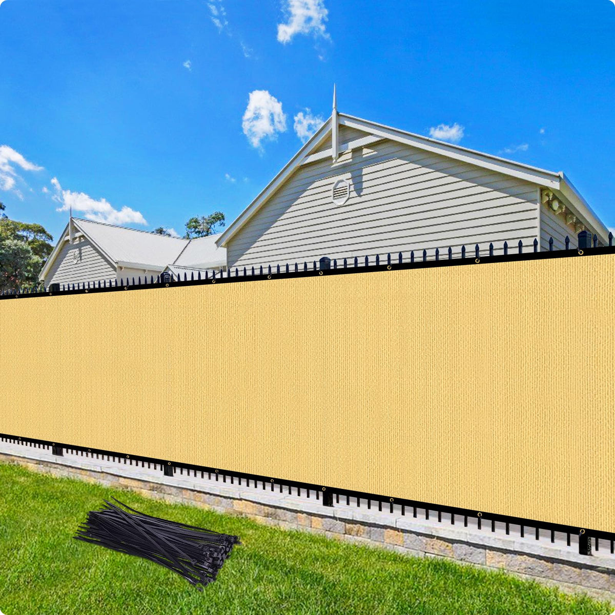 Artpuch 4'X78' Custom Fence Privacy Screen Sand Commercial Premeable Shade Cover With Grommets Residential Heavy Duty Fencing, F