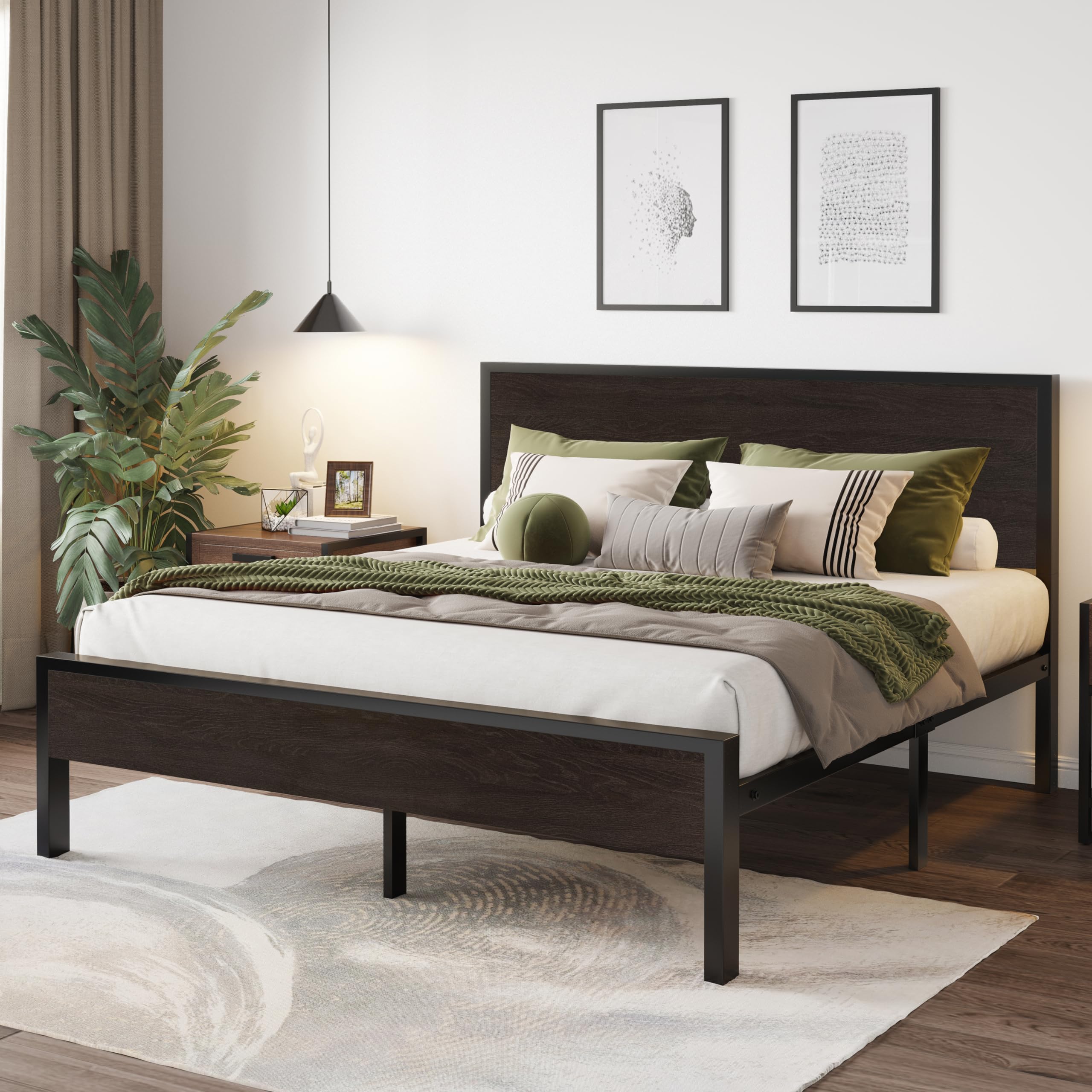 SHA CERLIN Full Bed Frame with Headboard, Heavy Duty Platform Base with Under-Bed Storage, Solid Metal Construction, No Box Spri
