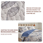 Joyreap Quilt Set California King- 102X114 Inches, 3 Pieces Lightweight Microfiber Quilt, Botanical Blue Leaves On Light Gray De