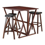 Winsome 3-Piece Harrington Drop Leaf High Table with 2 Cushion Saddle Seat Stools, 29-Inch, Brown