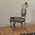 Acme Versailles Dining Side Chair in Silver PU and Antique Platinum (Set of 2)