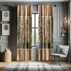 Ambesonne Botanical Window Curtains Pack Of 2, Watercolor Fall Branches And Geometric Mid Century Modern Autumnal Art, Lightweig