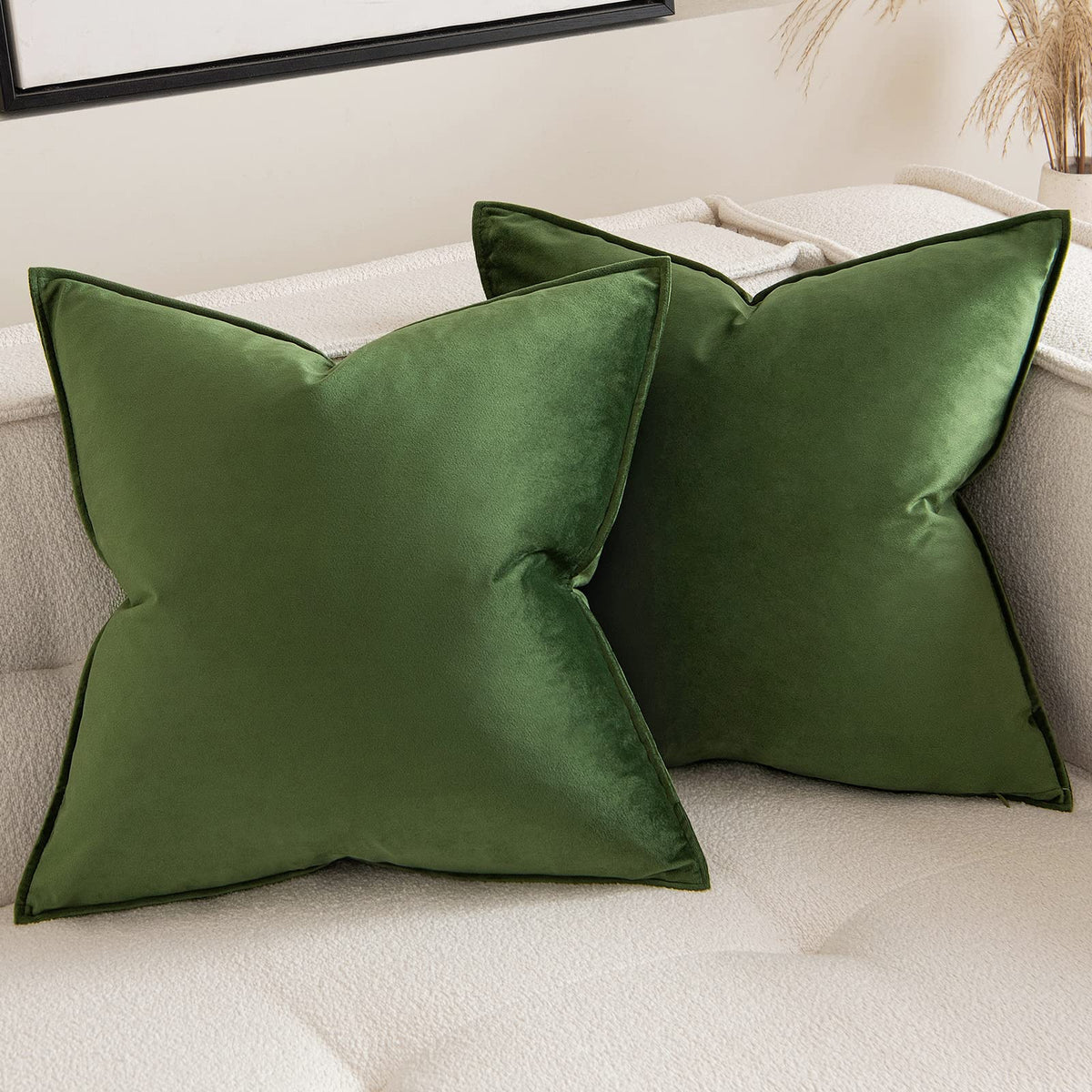 Miulee Christmas Olive Green Decorative Velvet Throw Pillow Covers Soft Pillow Covers Soild Square Cushion Case For Sofa Bedroom