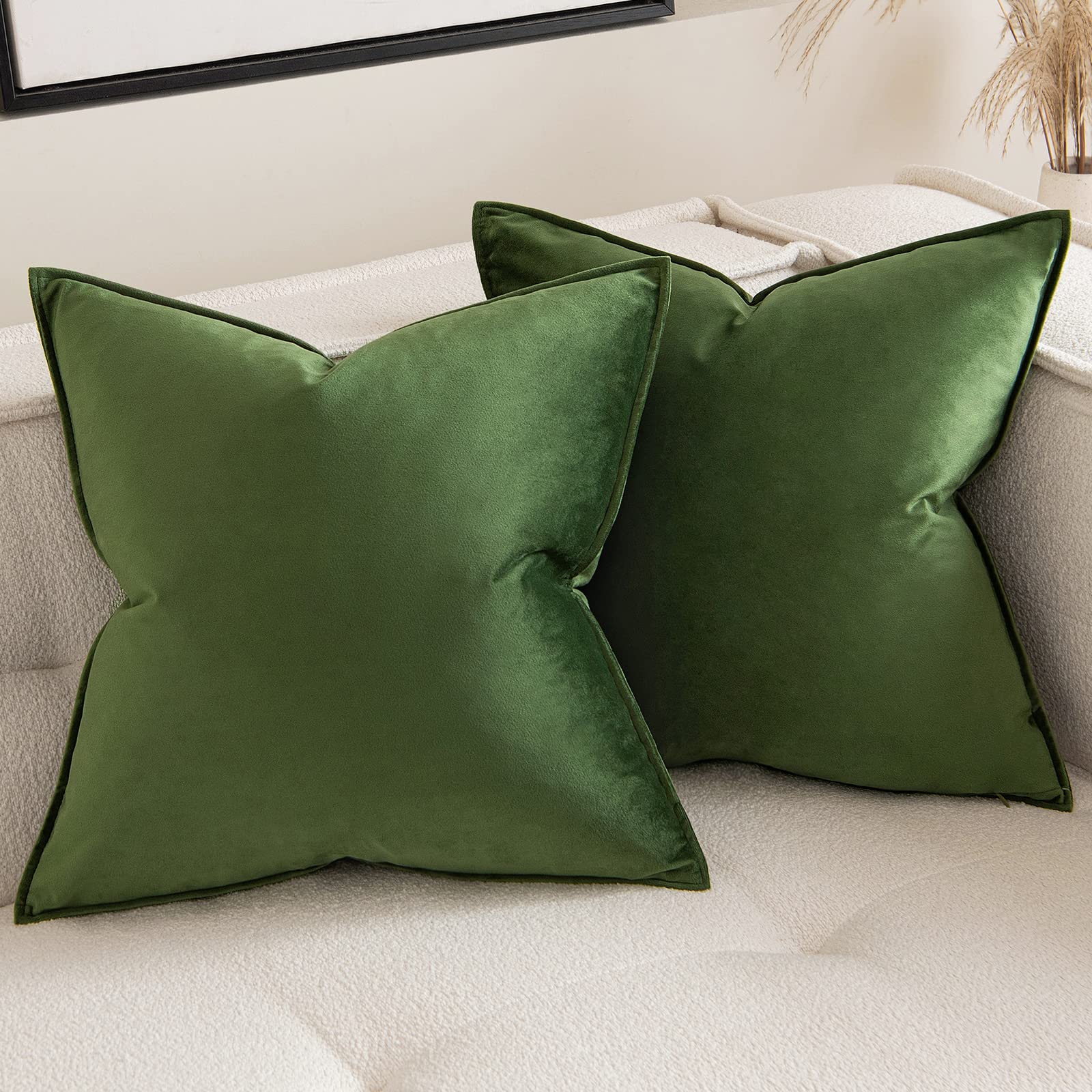 Miulee Moss Green Decorative Velvet Throw Pillow Covers Soft Pillow Covers Spring Soild Square Cushion Case For Sofa Bedroom 16X