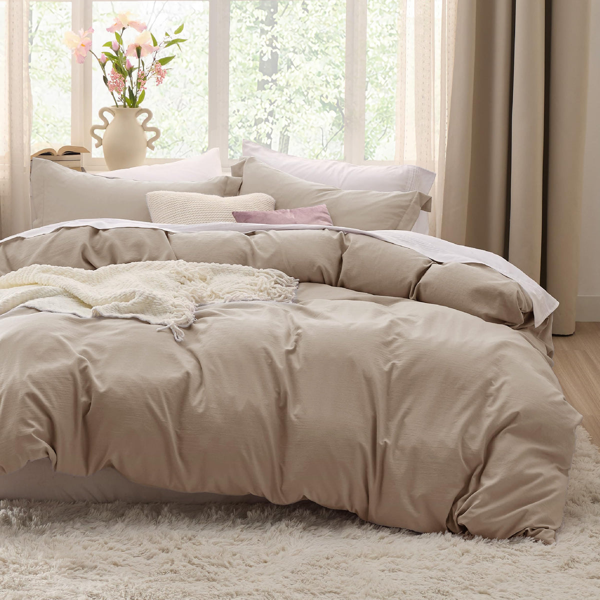Bedsure Deep Beige California King Duvet Cover - Soft Prewashed Cal King Duvet Cover Set, 3 Pieces, 1 Duvet Cover 104X98 Inches