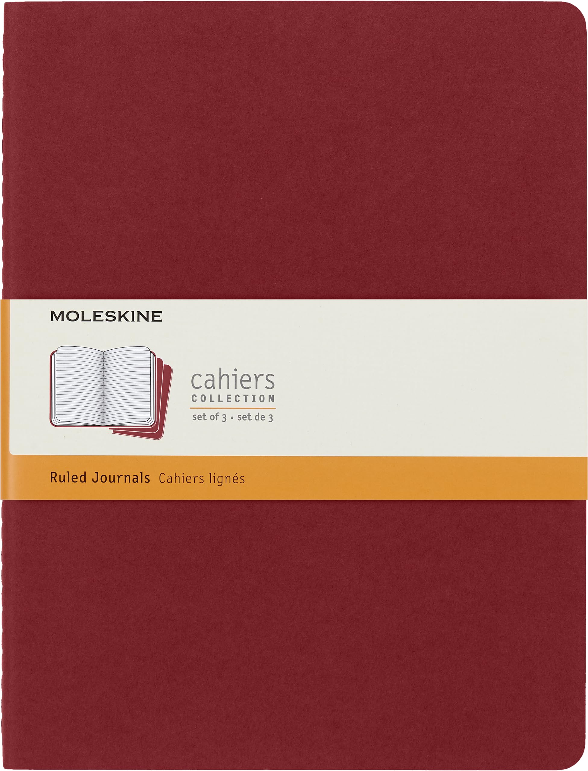 Moleskine Cahier Journal, Soft Cover, Xl (7.5' X 9.5') Ruled/Lined, Cranberry Red, 120 Pages (Set Of 3)