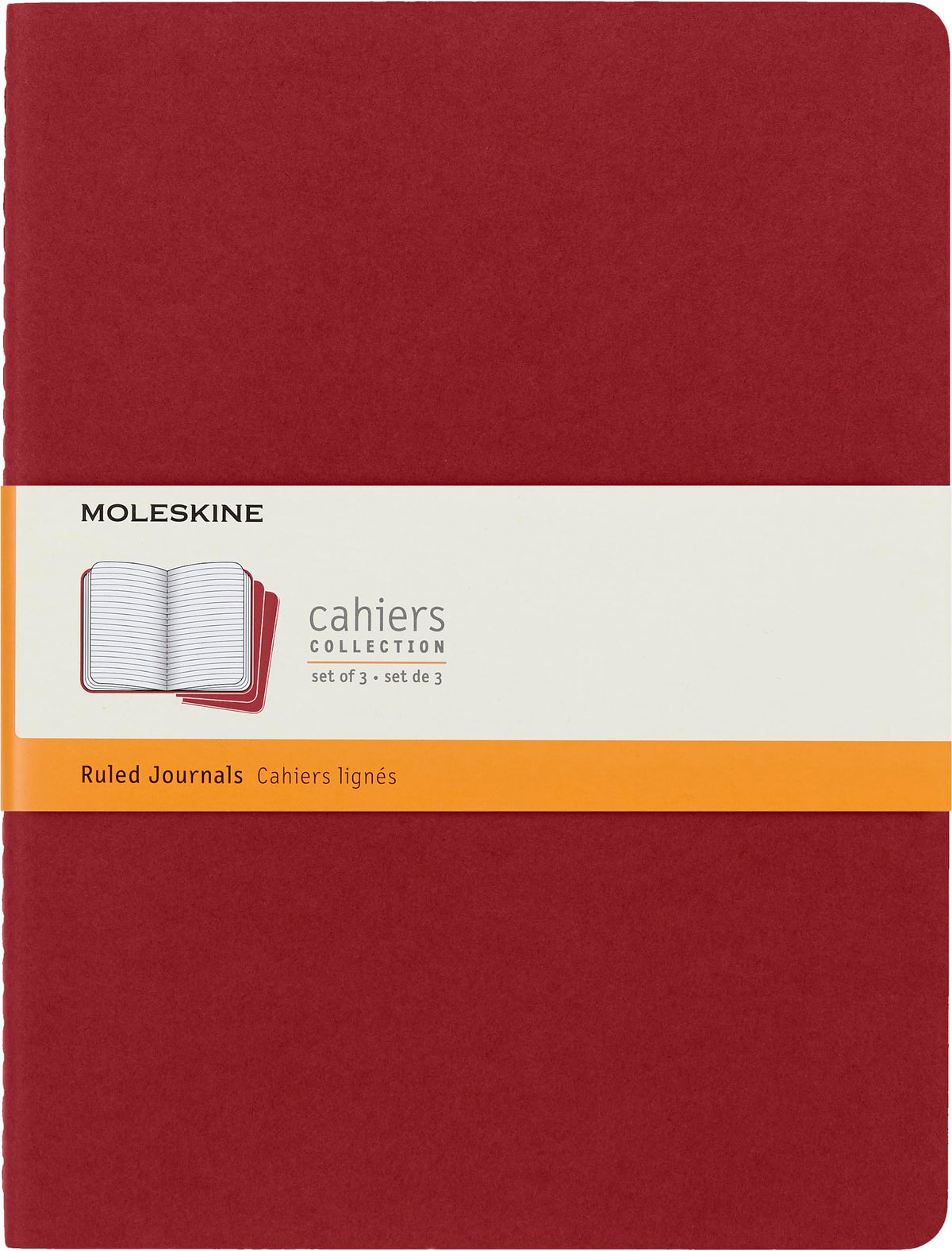 Moleskine Cahier Journal, Soft Cover, Xl (7.5' X 9.5') Ruled/Lined, Cranberry Red, 120 Pages (Set Of 3)