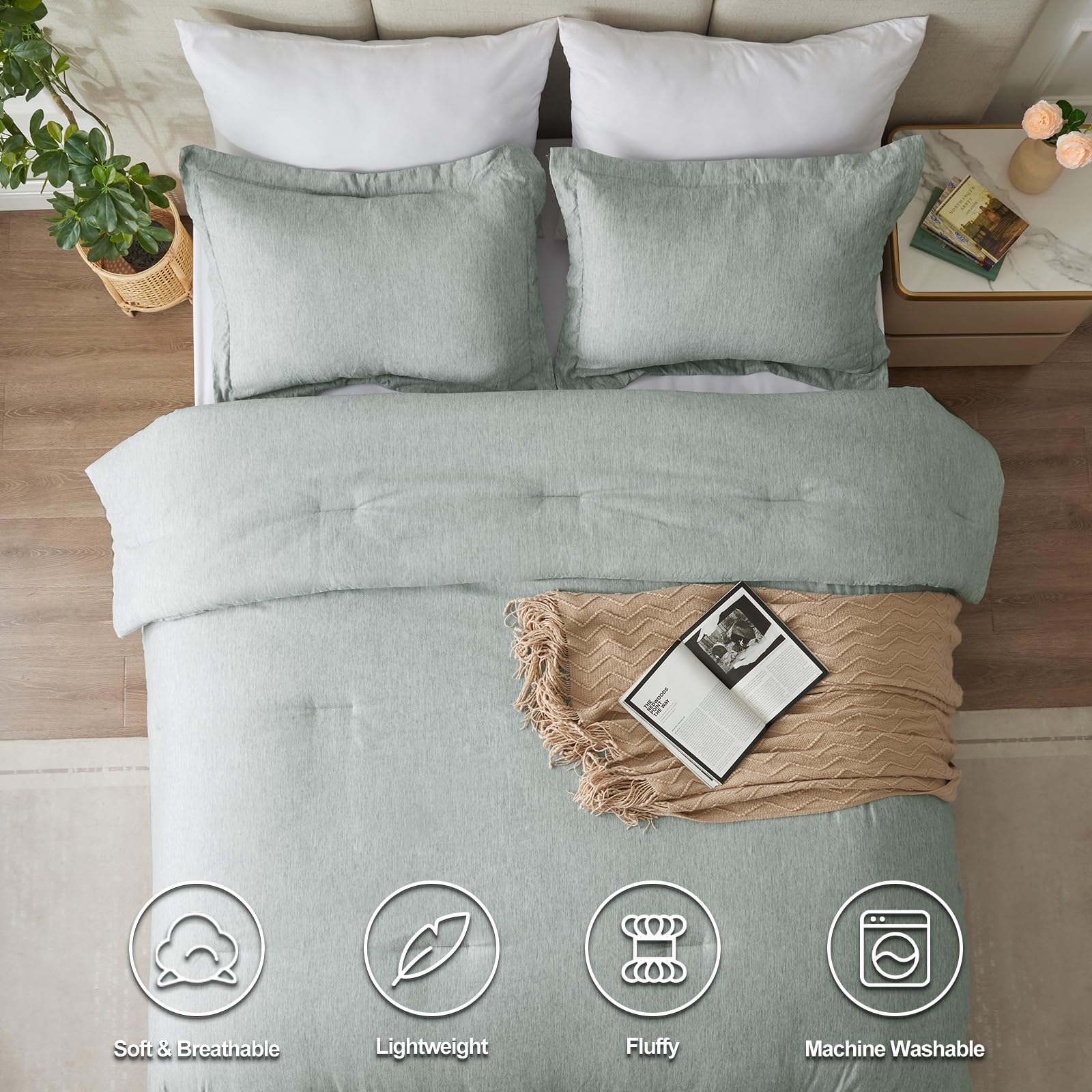 Cozylux Twin/Twin Xl Comforter Set Dorm Bedding - 2 Pieces Sage Green Twin Extra Long Soft Luxury Cationic Dyeing Comforter For College, Breathable Boho Bed Sets With 1 Comforter And 1 Pillow Sham