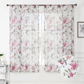 Tollpiz Floral Sheer Curtains Pink Cherry Flower Butterfly Print Living Room Curtain Rod Pocket Voile Linen Look White Sheer Cur