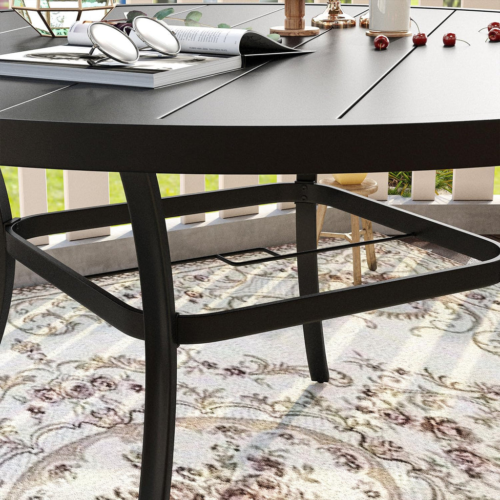 Vicllax Metal Patio Round Table For 8, 53' All Weather Round Outdoor Dining Table For Lawn Garden, Outdoor Patio Table With Umbrella Hole, Black Tabletop