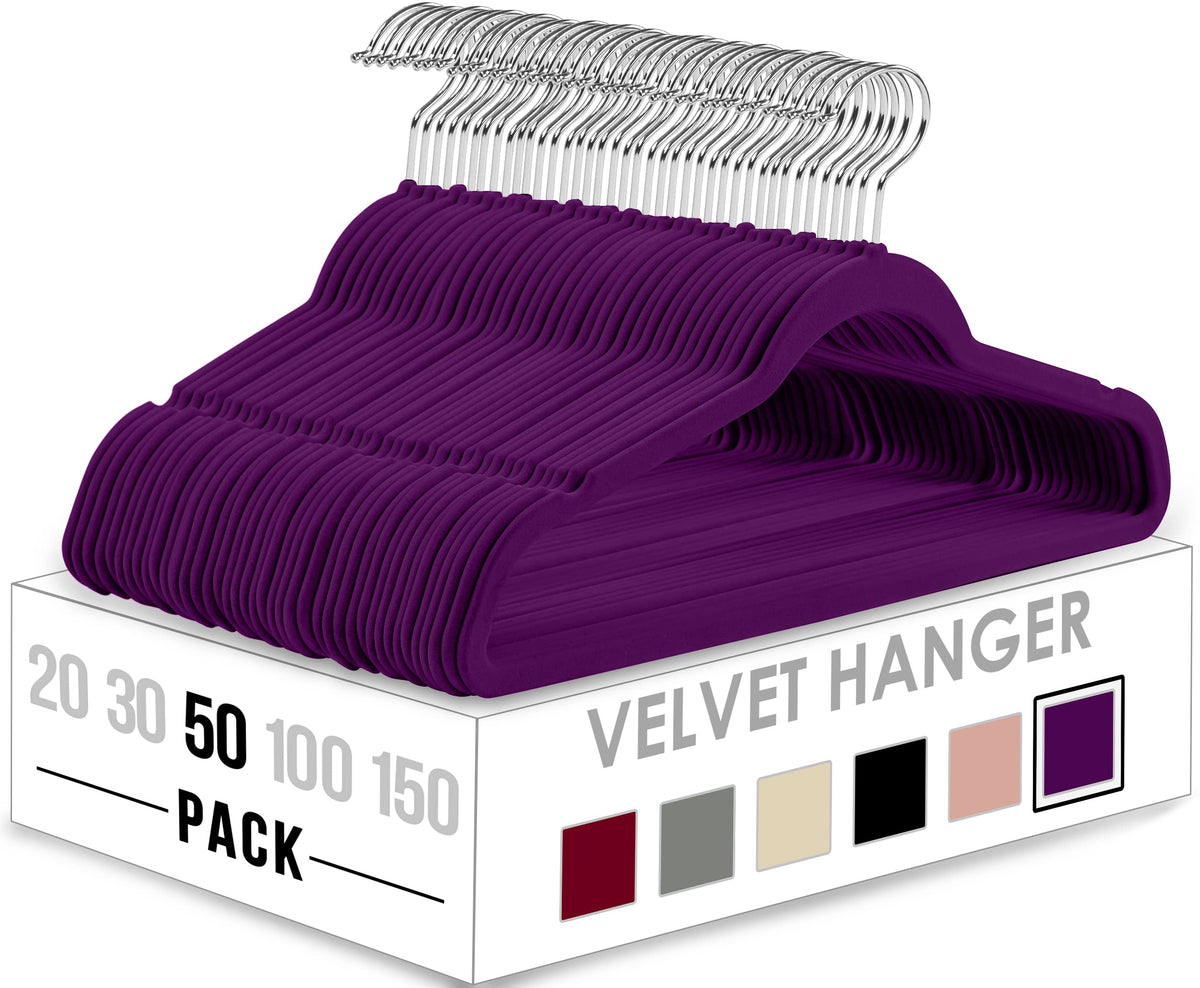 Utopia Home Premium Velvet Hangers 50 Pack - Non-Slip Clothes Hangers - Purple Hangers - Suit Hangers With 360 Degree Rotatable Hook - Heavy Duty Coat Hangers