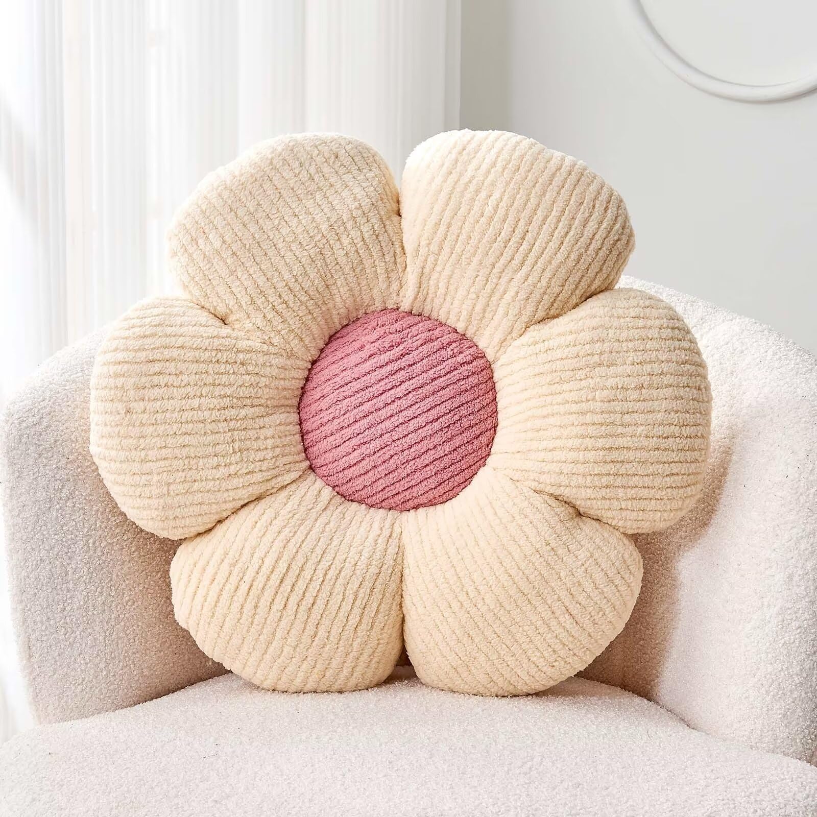 Kcvvcr Flower Throw Pillow, Soft Ivory 19.6' Flower Pillow For Home Decor, Cute Flower Shaped Floor Pillow Aesthetic Flower Plu