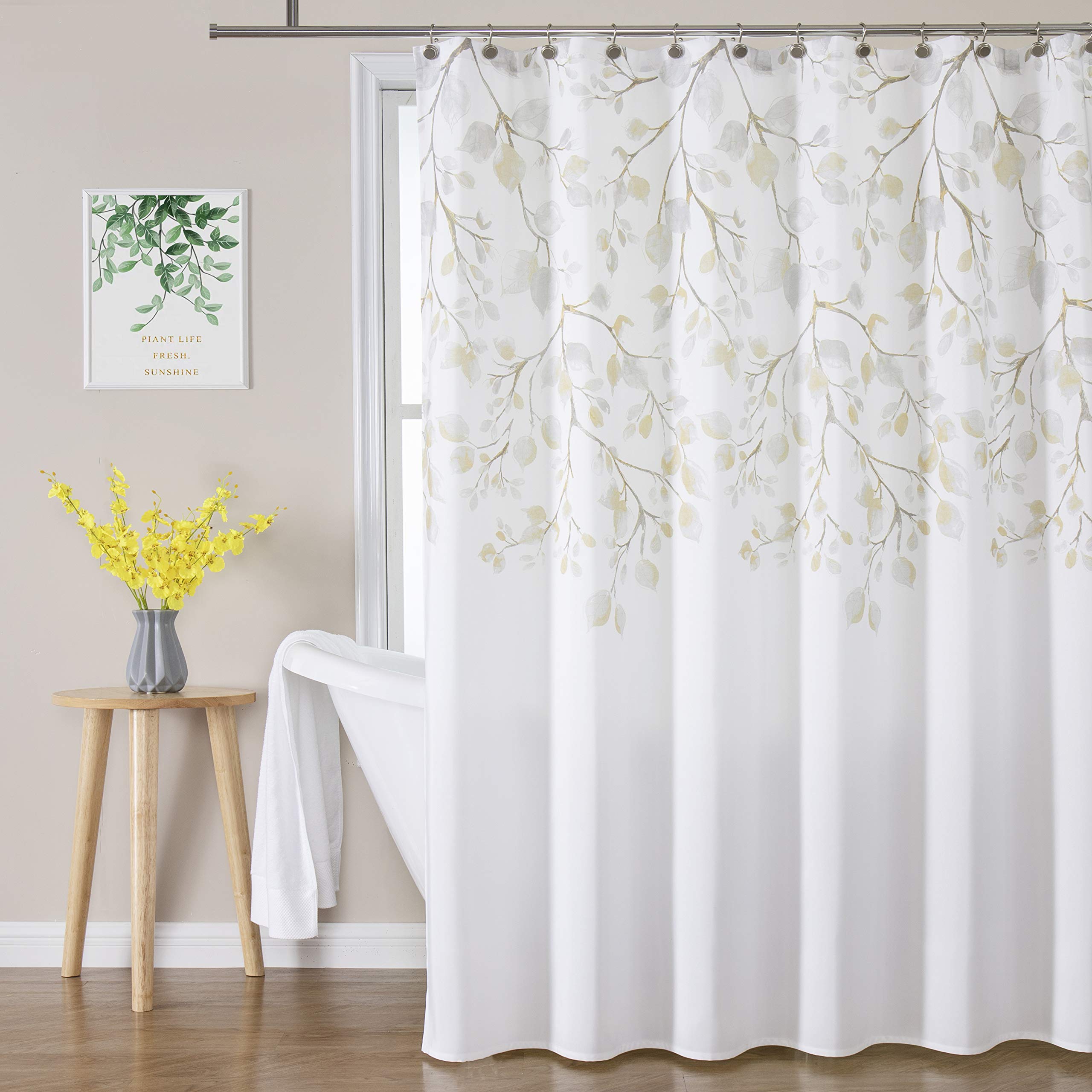 Central Park Yellow Gold Leaf Shower Curtain Water Resistant Decorative Sweeping Floral Print Canvas Bathroom Spa Hotel Shower C