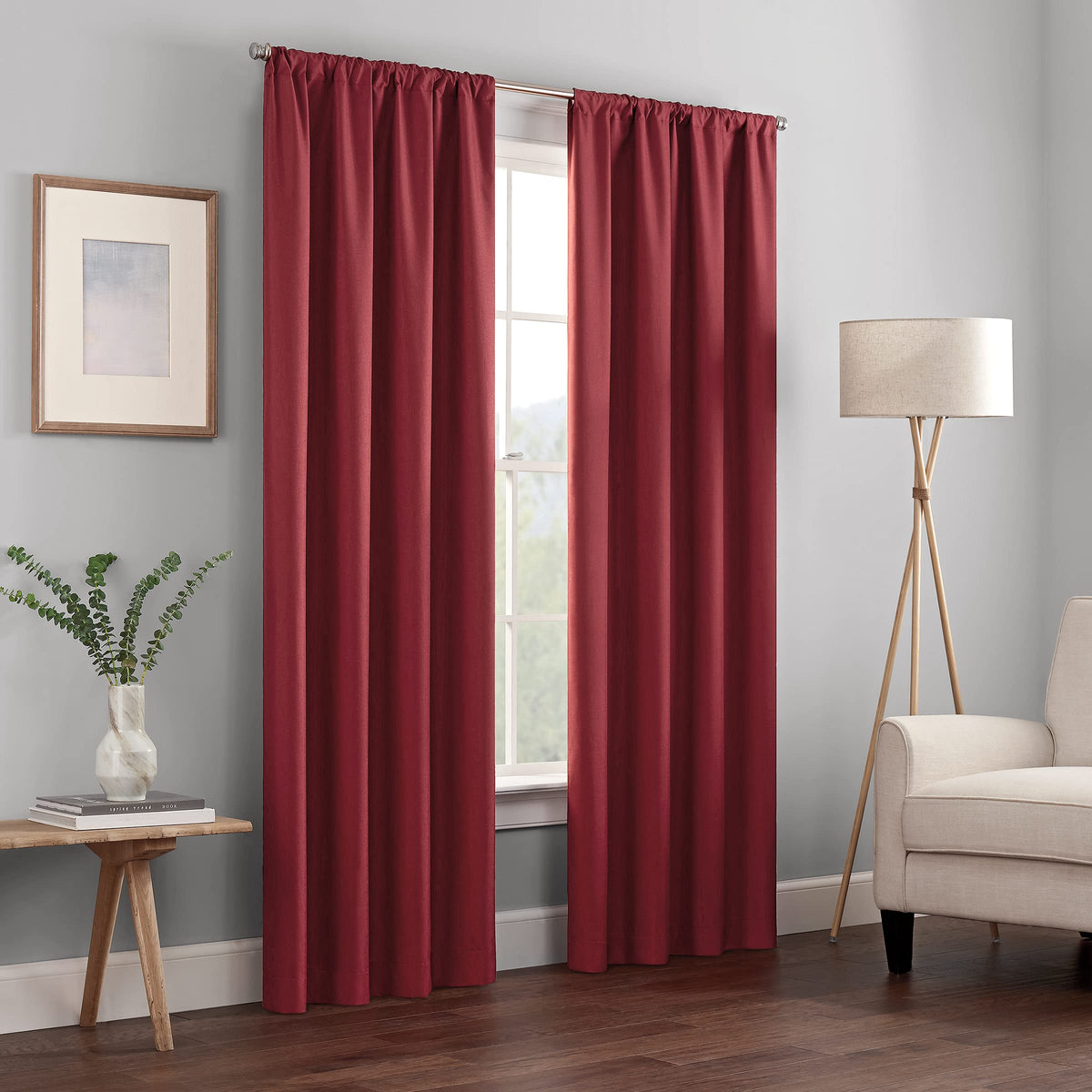 Eclipse Kendall Modern Blackout Thermal Rod Pocket Window Curtain For Bedroom Or Living Room (1 Panel), 42 X 84, Ruby