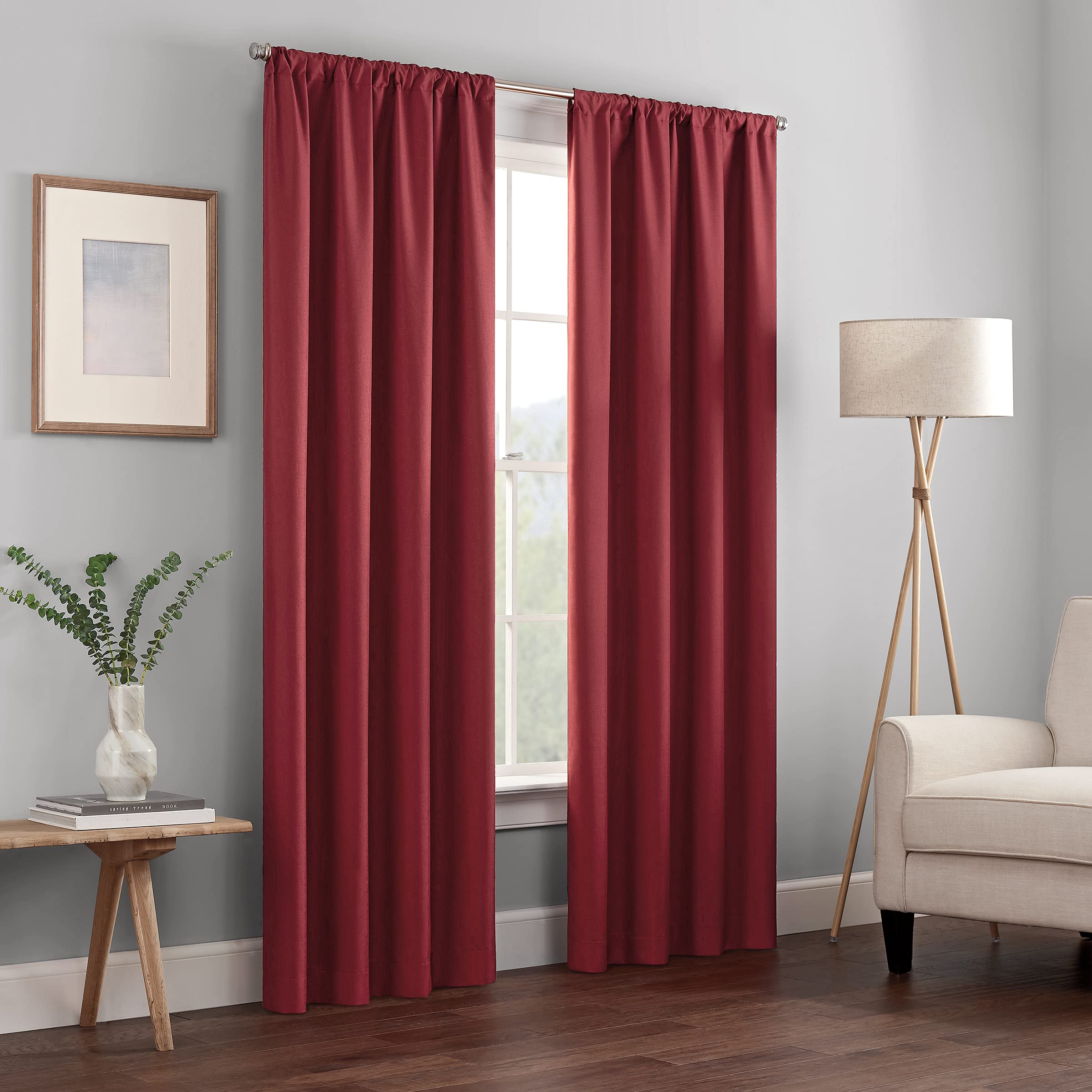 Eclipse Kendall Modern Blackout Thermal Rod Pocket Window Curtain For Bedroom Or Living Room (1 Panel), 42 X 95, Ruby
